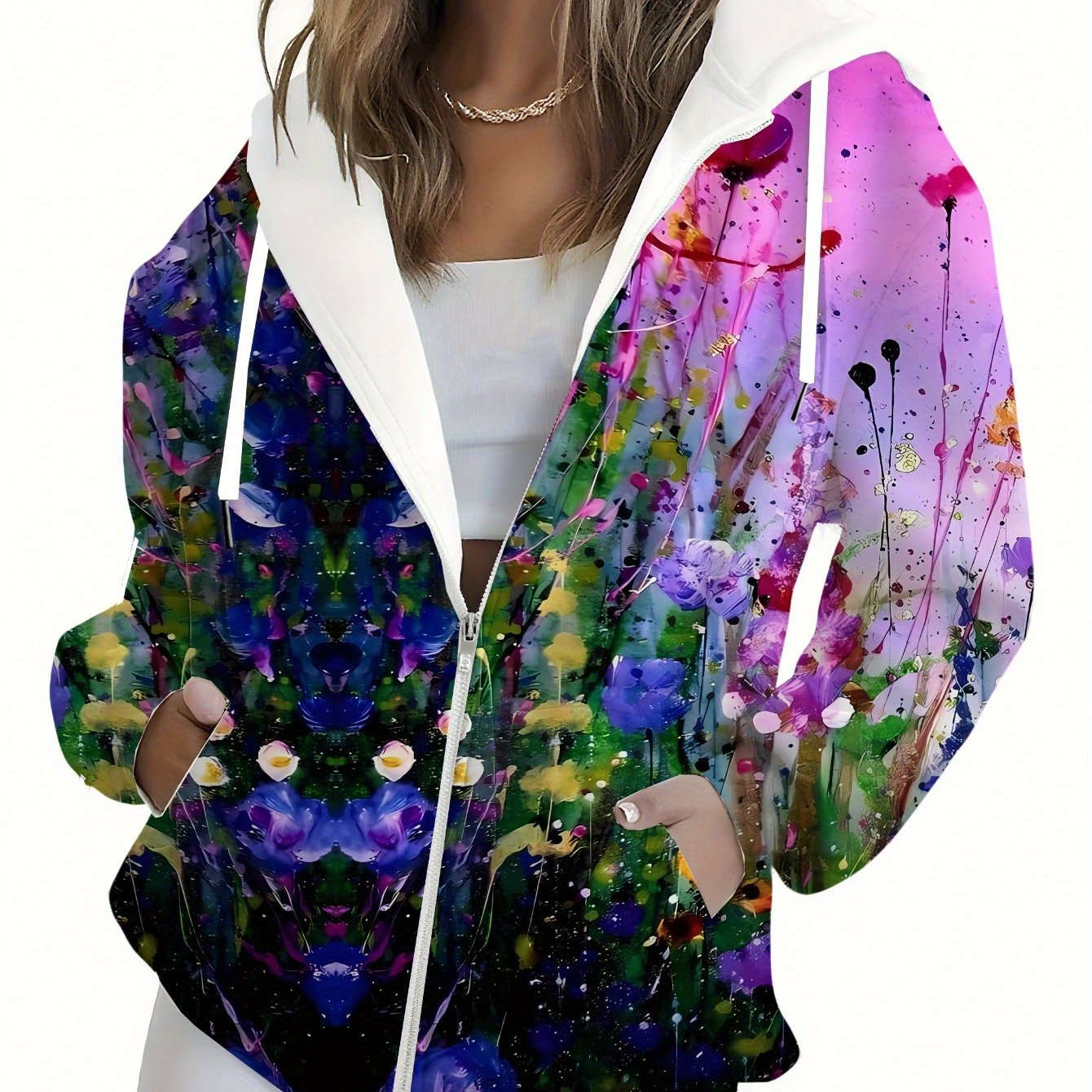 Sweatshirt à Capuche Imprimé 3D Floral Femme - Regular Fit KLAYSE   OAXG Mixed Color / XXS