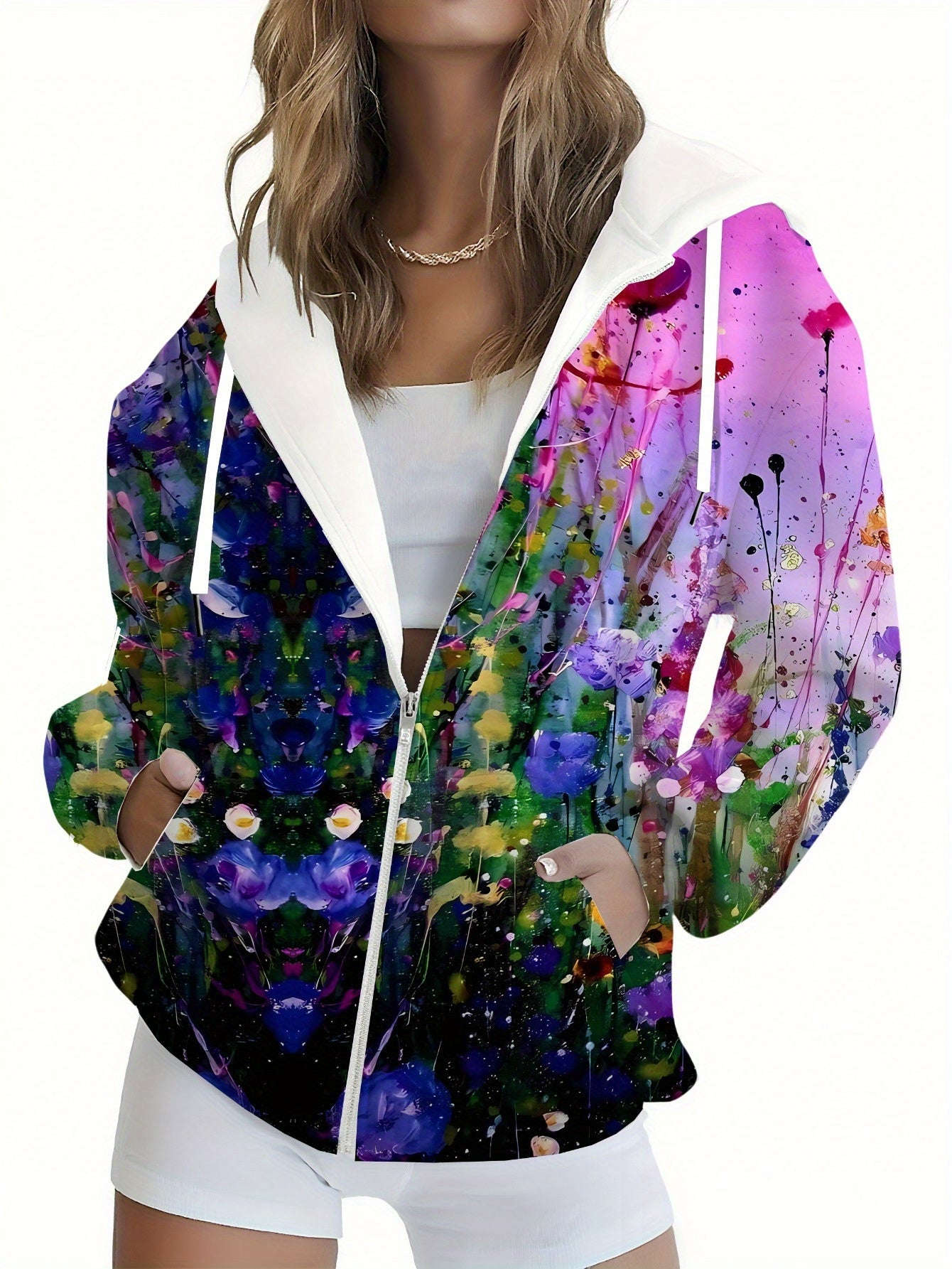 Sweatshirt à Capuche Imprimé 3D Floral Femme - Regular Fit KLAYSE   OAXG Mixed Color / XXS