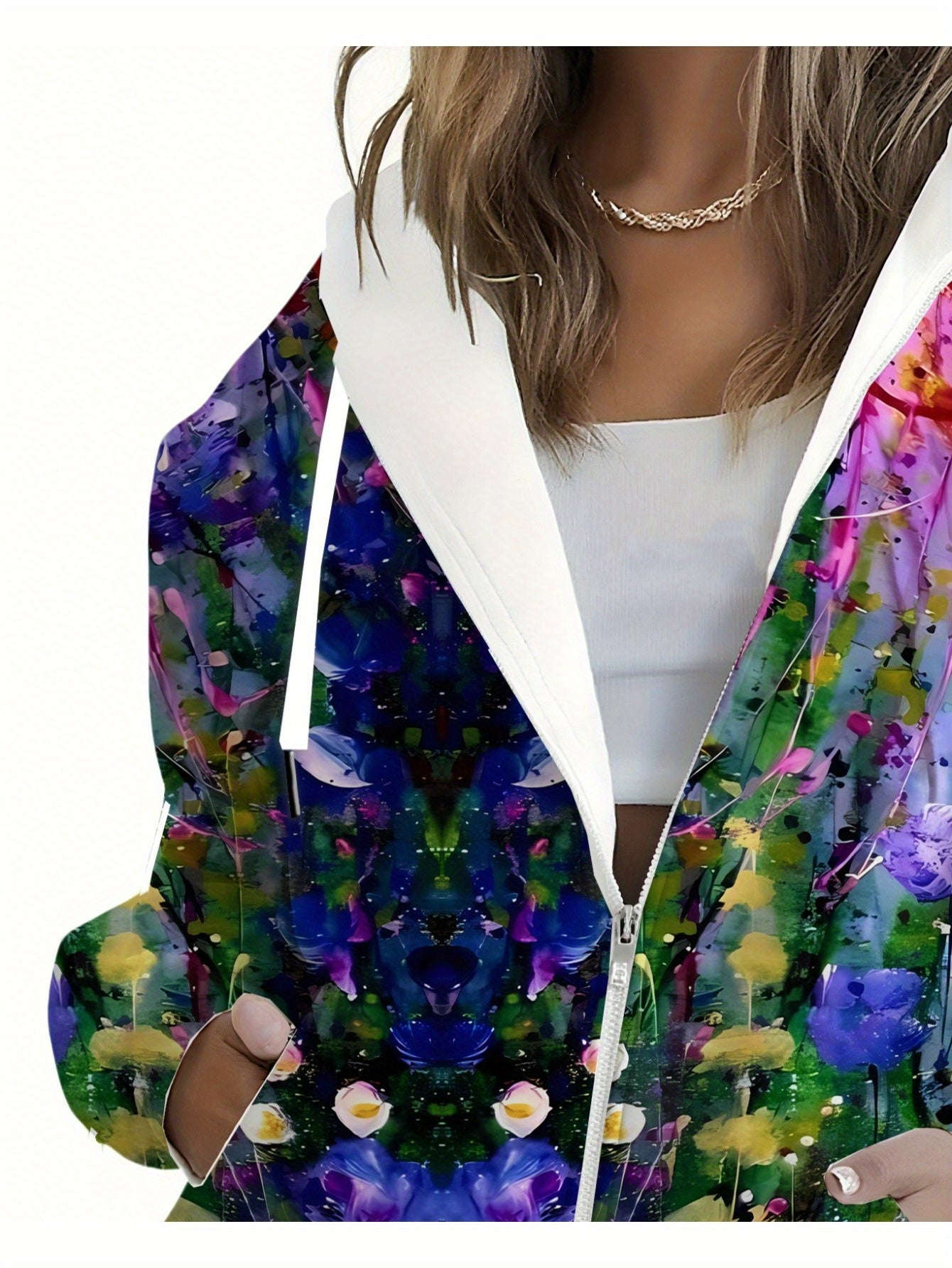 Sweatshirt à Capuche Imprimé 3D Floral Femme - Regular Fit KLAYSE   OAXG Mixed Color / XXS
