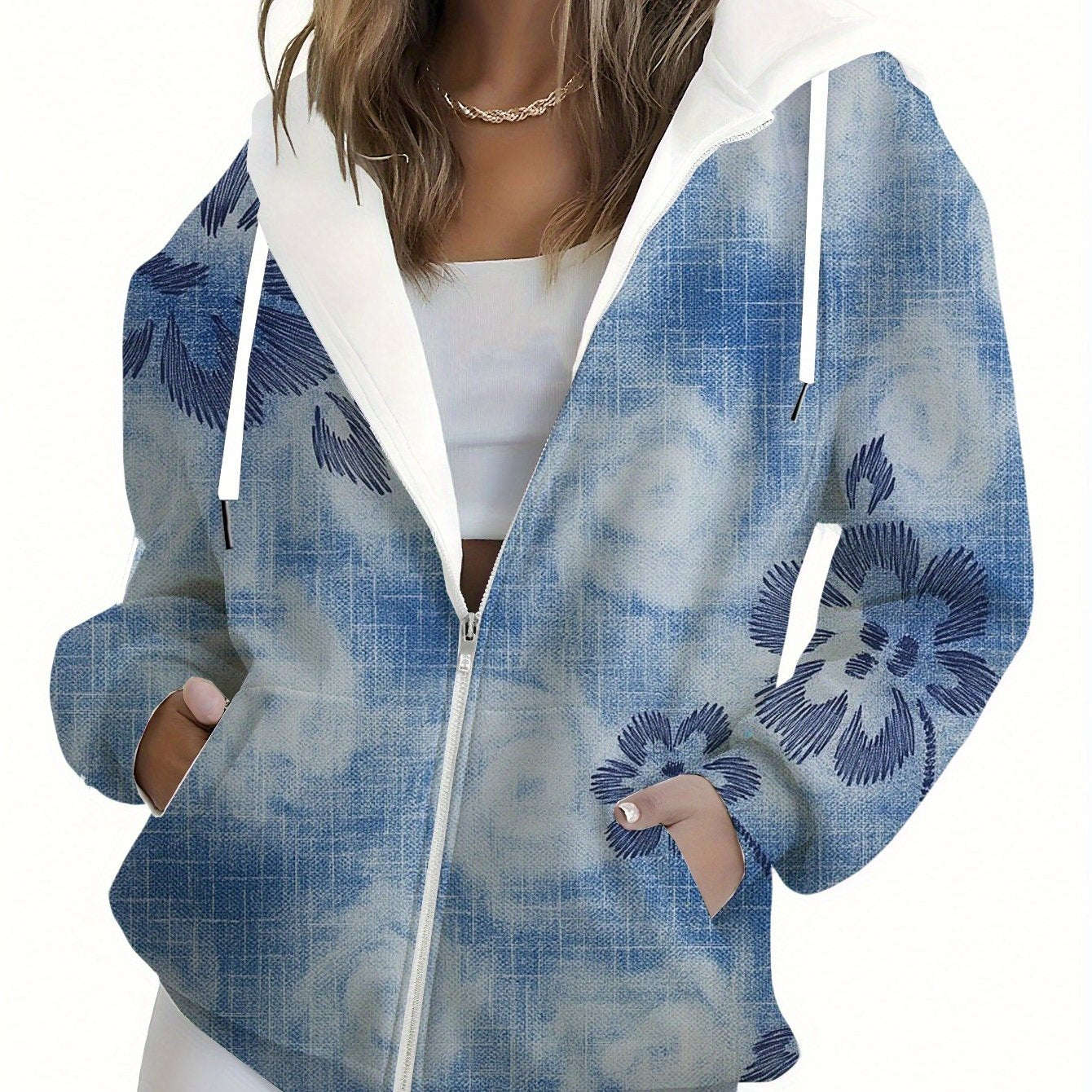 Sweatshirt à capuche KLAYSE - Imprimé floral 3D, manches longues   OAXG Mixed Color / XXS