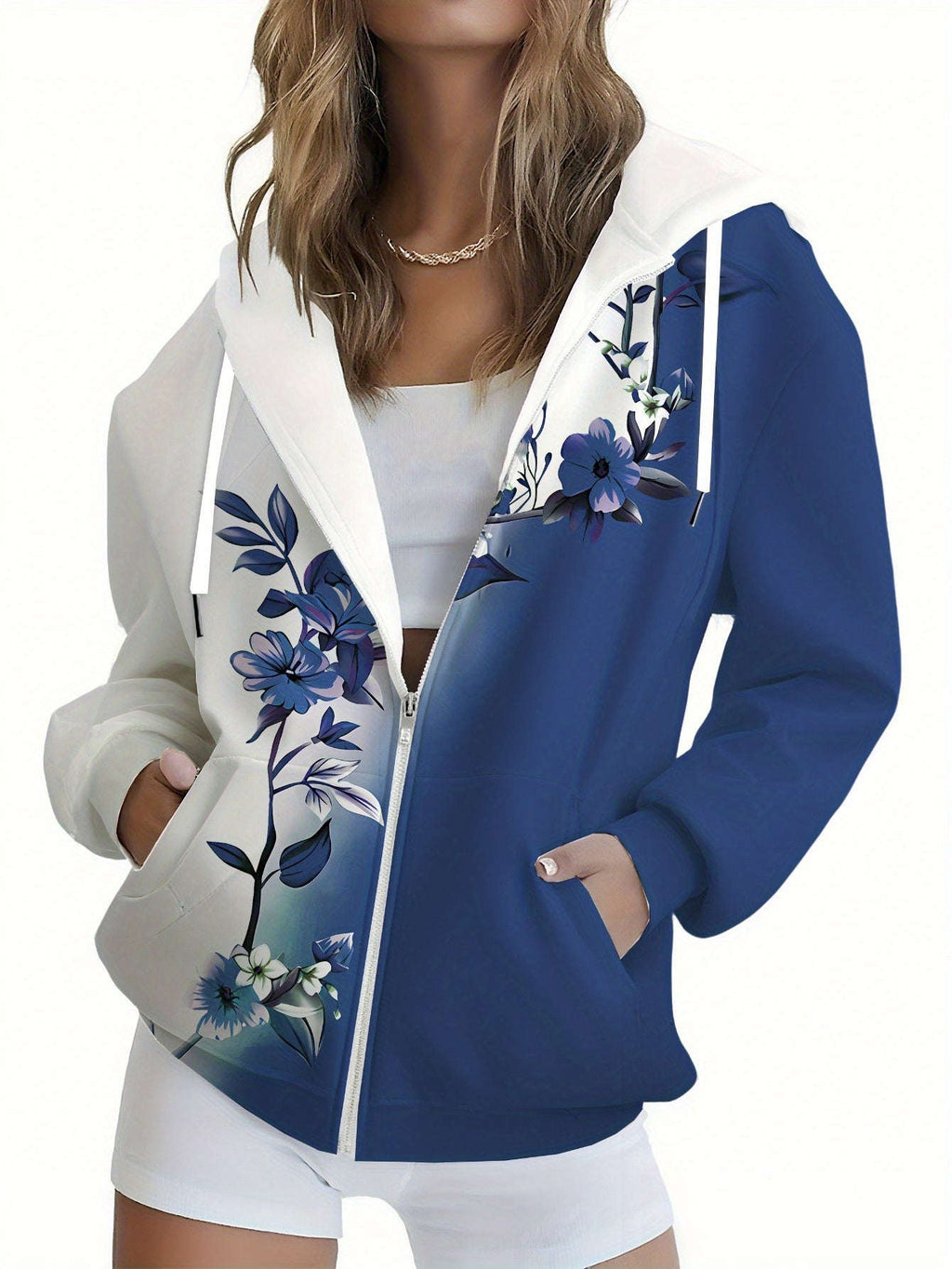Sweatshirt à Capuche Zippé 3D Floral Femme - Chic Automne/Hiver   OAXG 
