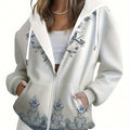 Sweatshirt à Capuche Zippé Fleurs 3D - Chic et Confortable pour Femme   OAXG Mixed Color / XXS