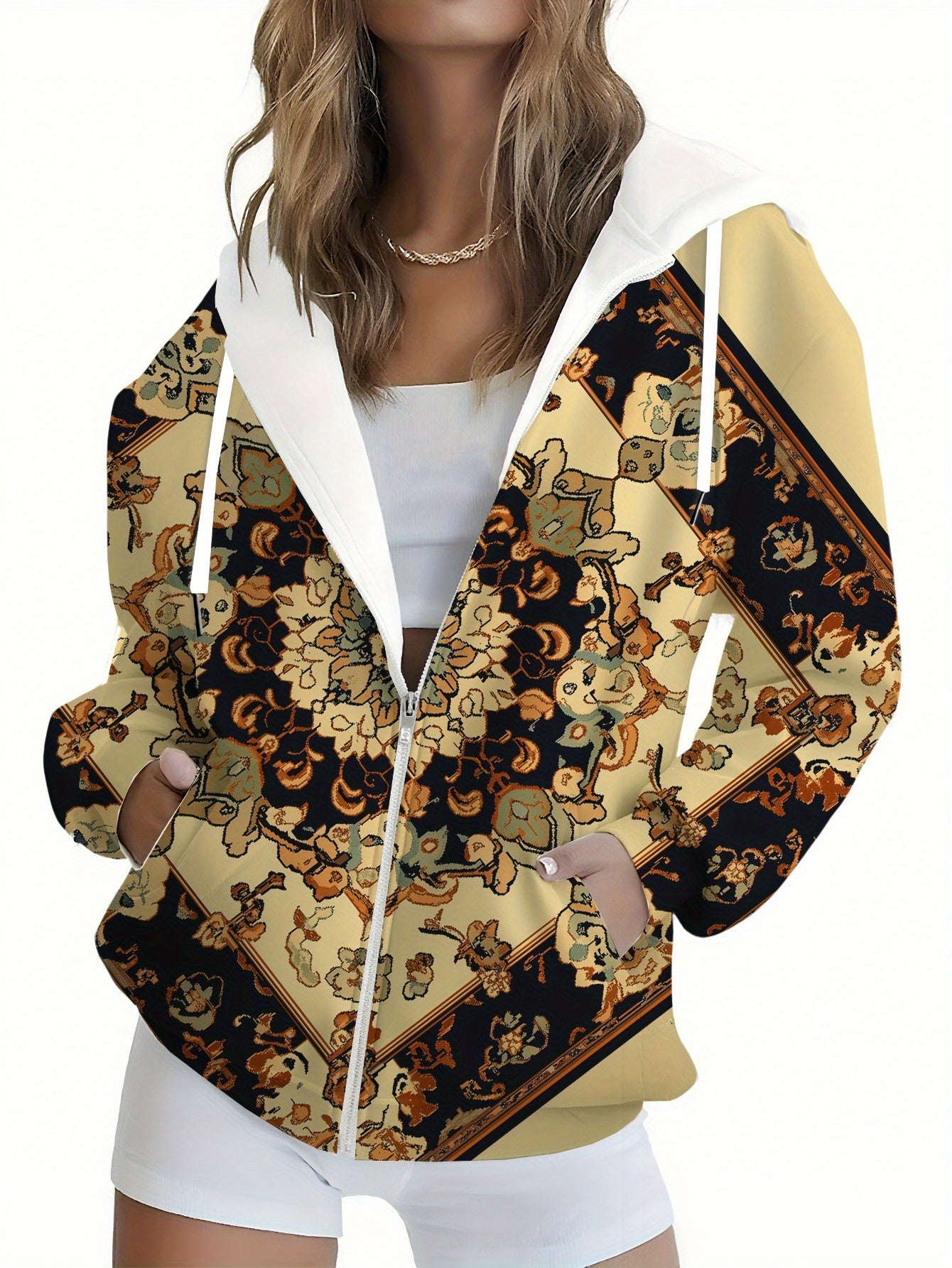 Sweatshirt à Capuche Zippé Floral 3D Femme - KLAYSE Automne Hiver   OAXG Mixed Color / XXS