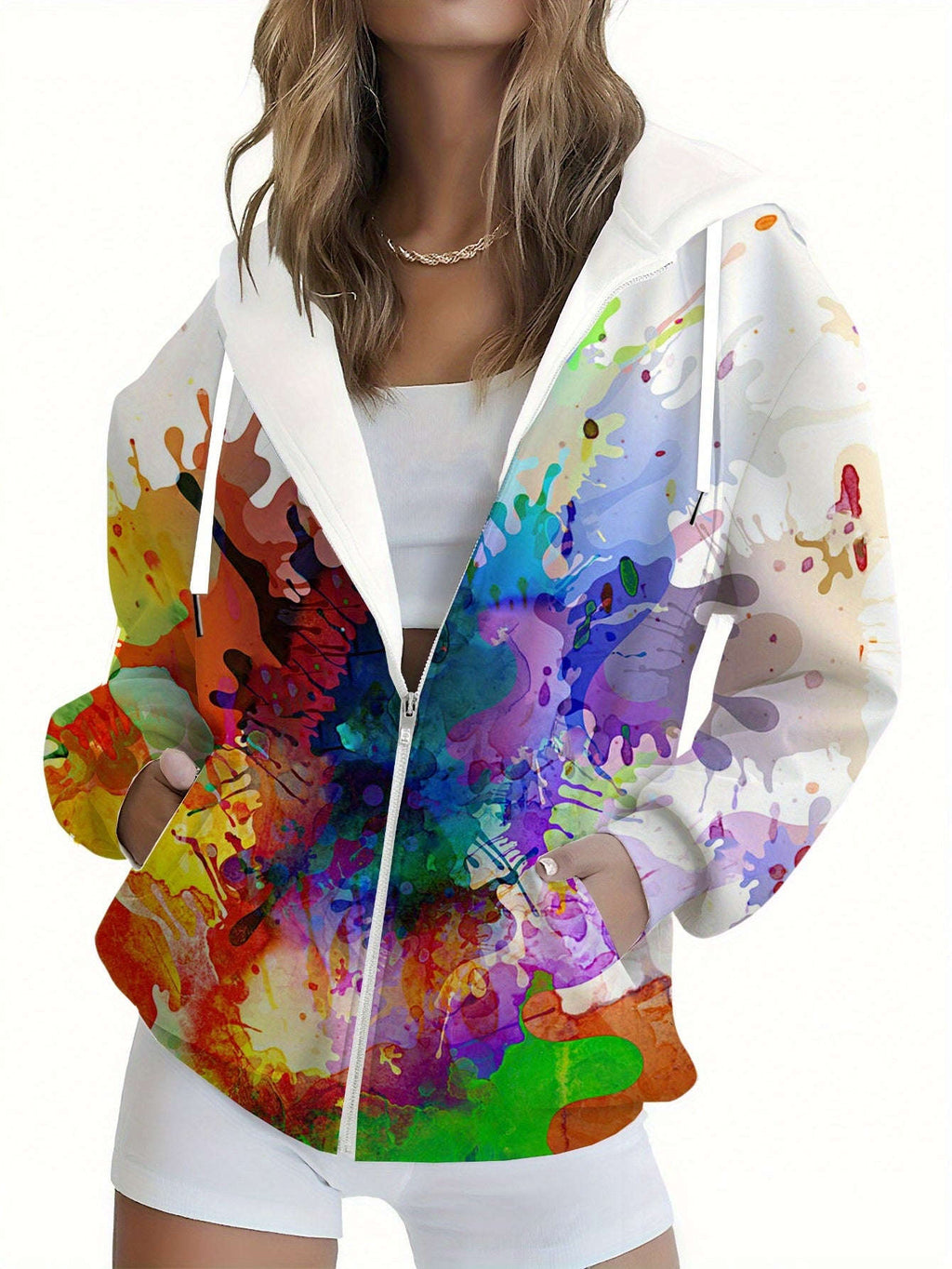 Sweatshirt à Capuche Zippé Floral - Chic et Pratique pour l'Automne   OAXG Mixed Color / XXS