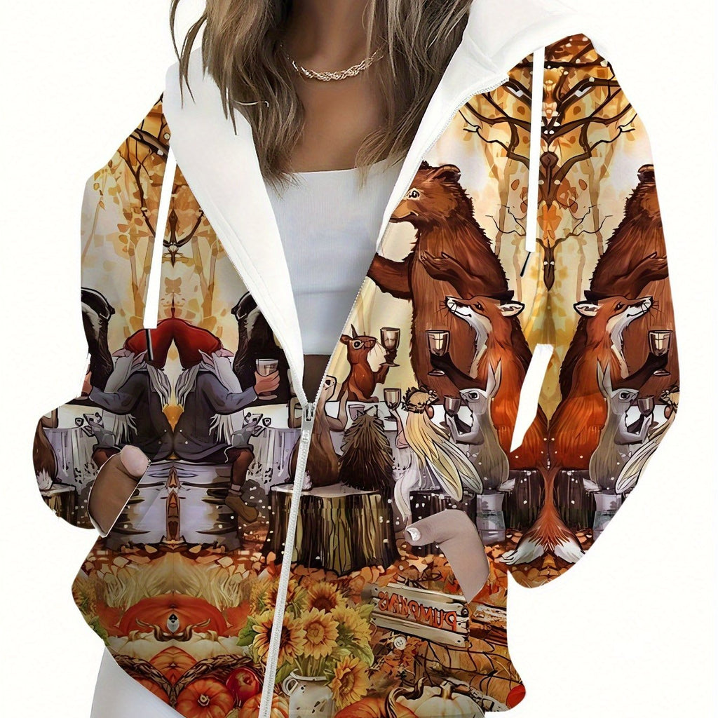 Sweatshirt à Capuche Zippé Floral pour Femmes - Style Automnal Chic   OAXG 