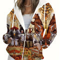 Sweatshirt à Capuche Zippé Floral pour Femmes - Style Automnal Chic   OAXG 