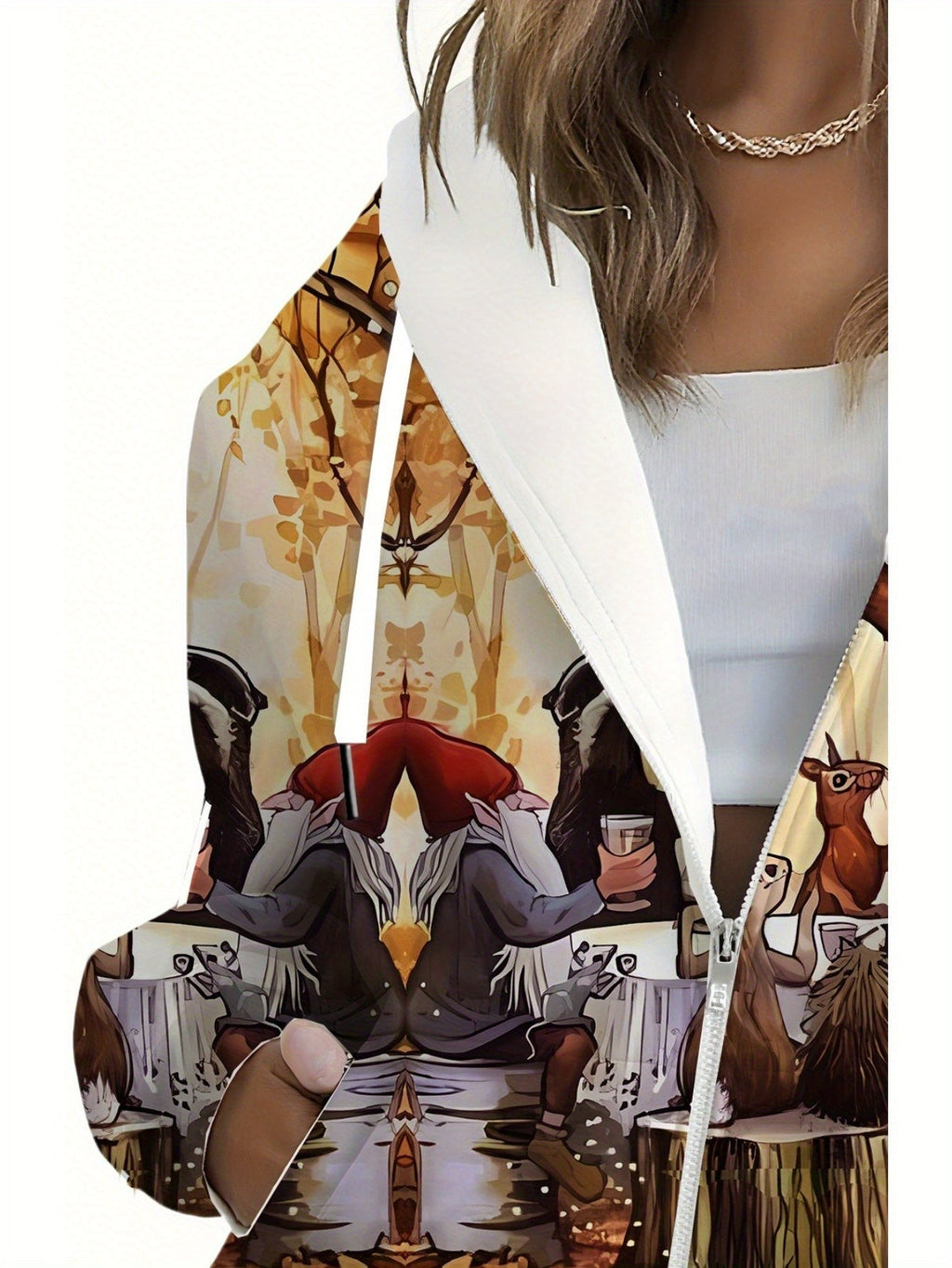 Sweatshirt à Capuche Zippé Floral pour Femmes - Style Automnal Chic   OAXG Mixed Color / XXS