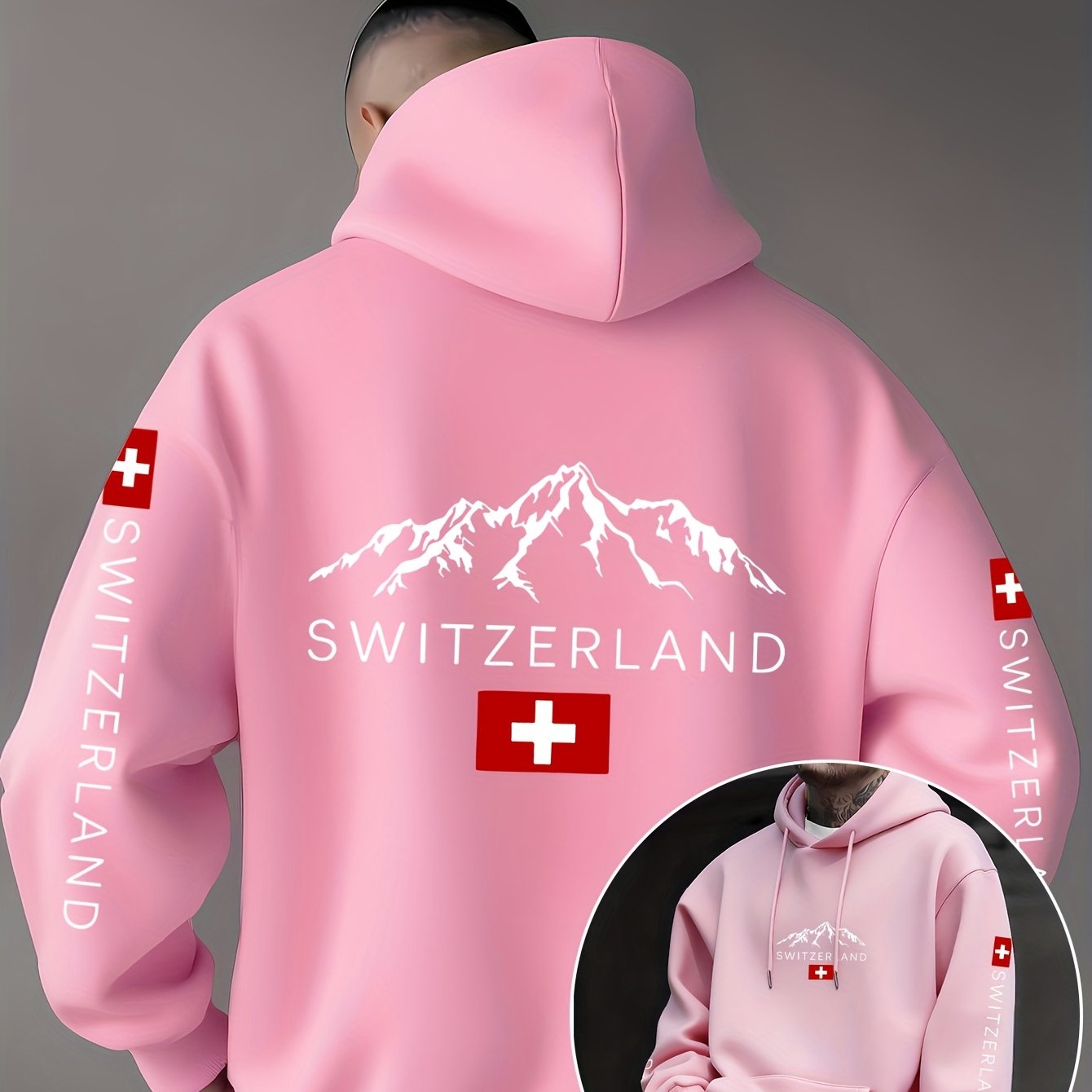 Swiss Flag Graphic Hooded Sweatshirt - Casual Pullover for Travelers   OAXG 
