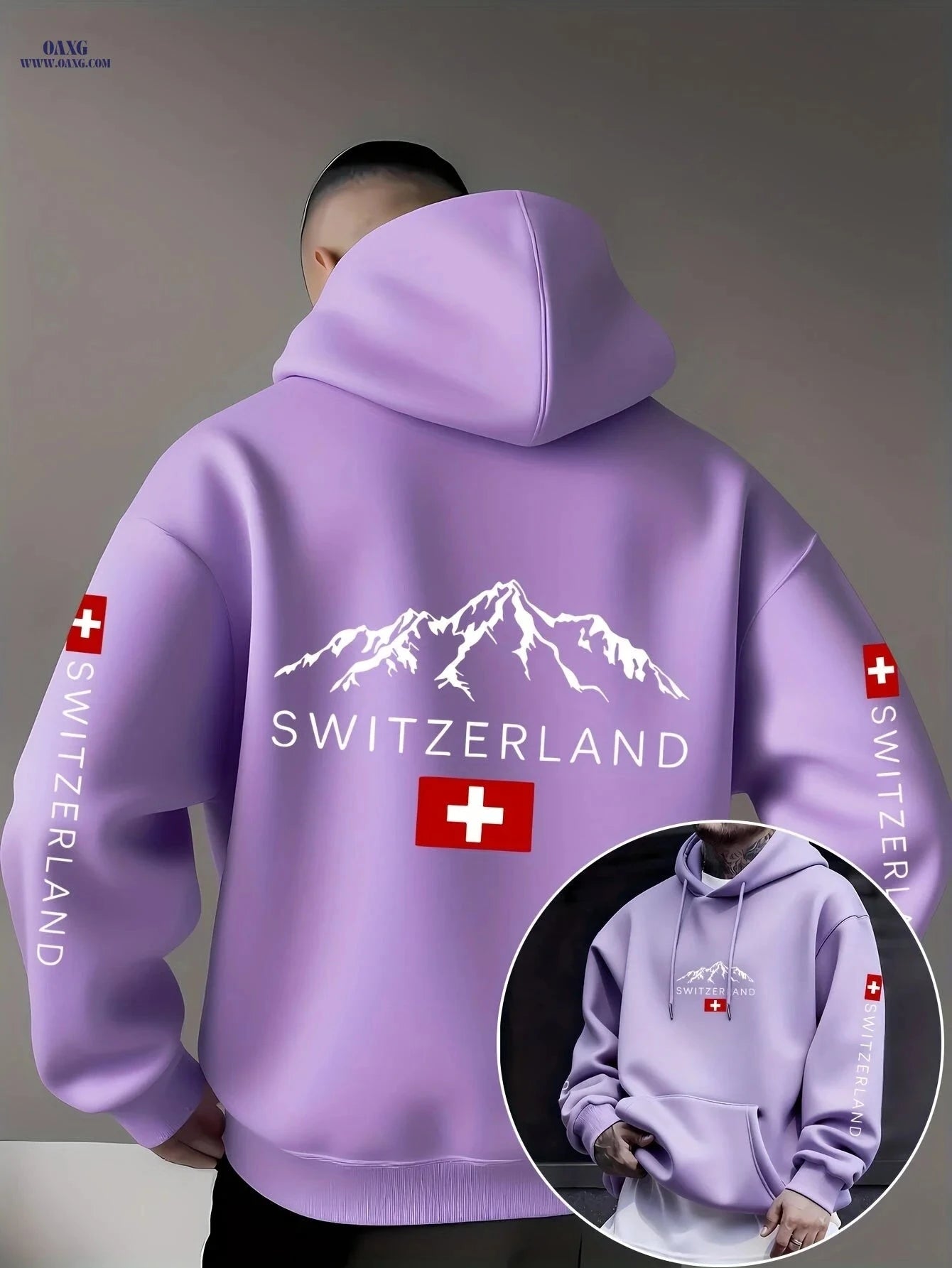 Swiss Flag Graphic Hooded Sweatshirt - Casual Pullover for Travelers   OAXG 