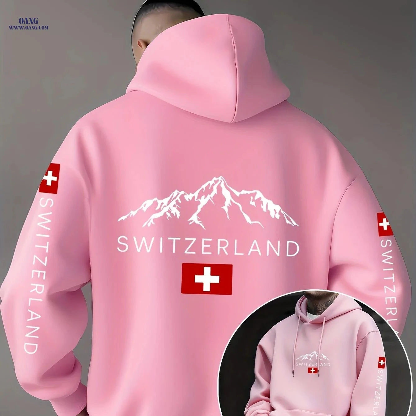 Swiss Flag Graphic Hooded Sweatshirt - Casual Pullover for Travelers   OAXG 