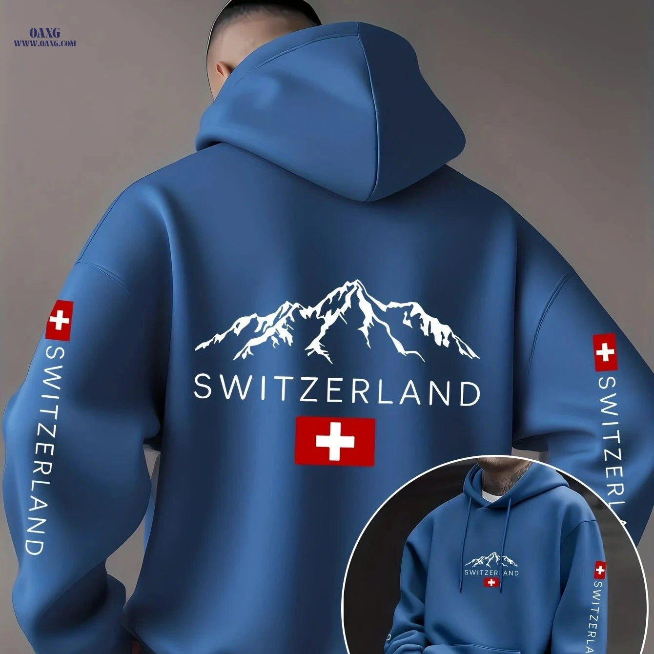 Swiss Flag Graphic Hooded Sweatshirt - Casual Pullover for Travelers   OAXG 