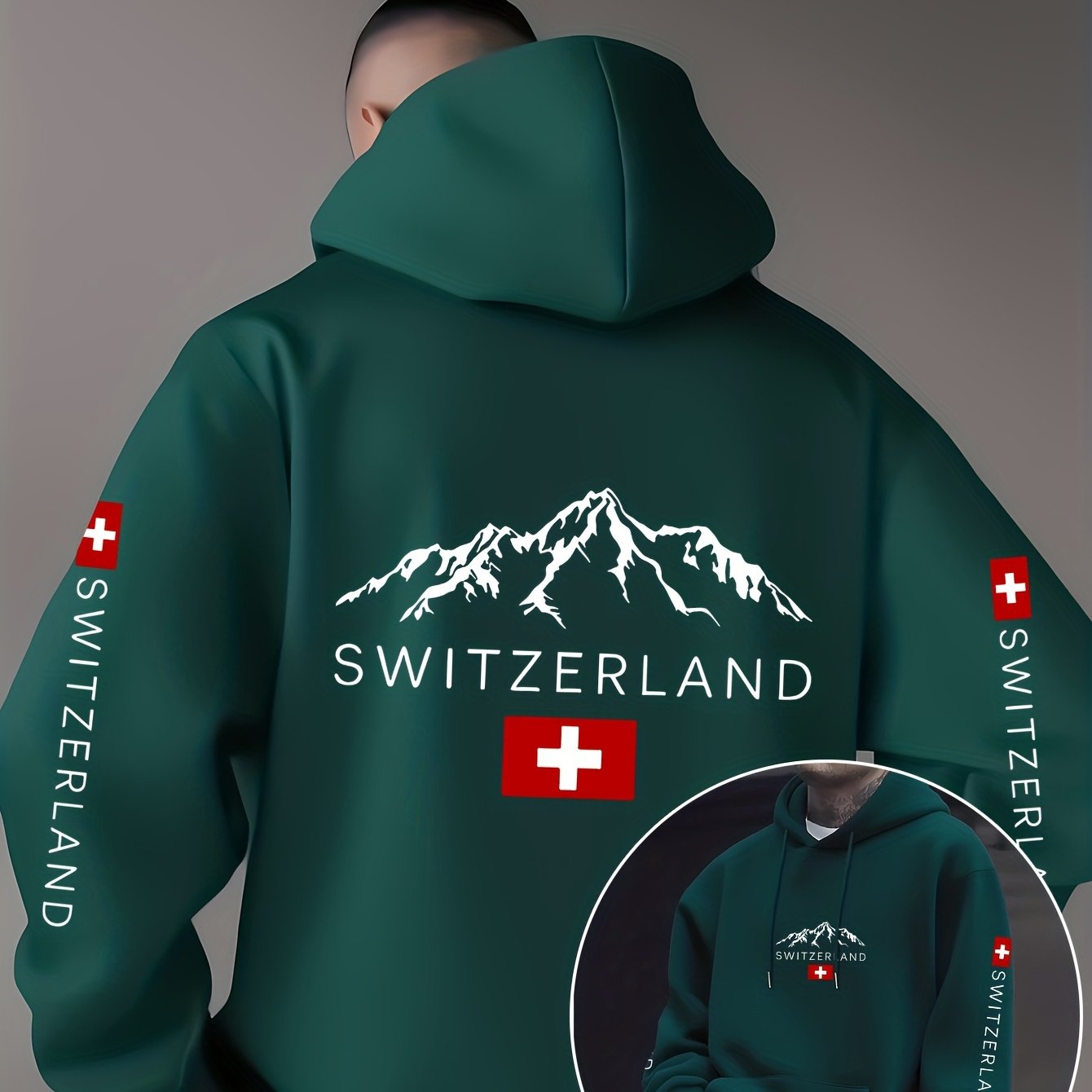 Swiss Flag Graphic Hooded Sweatshirt - Casual Pullover for Travelers   OAXG 