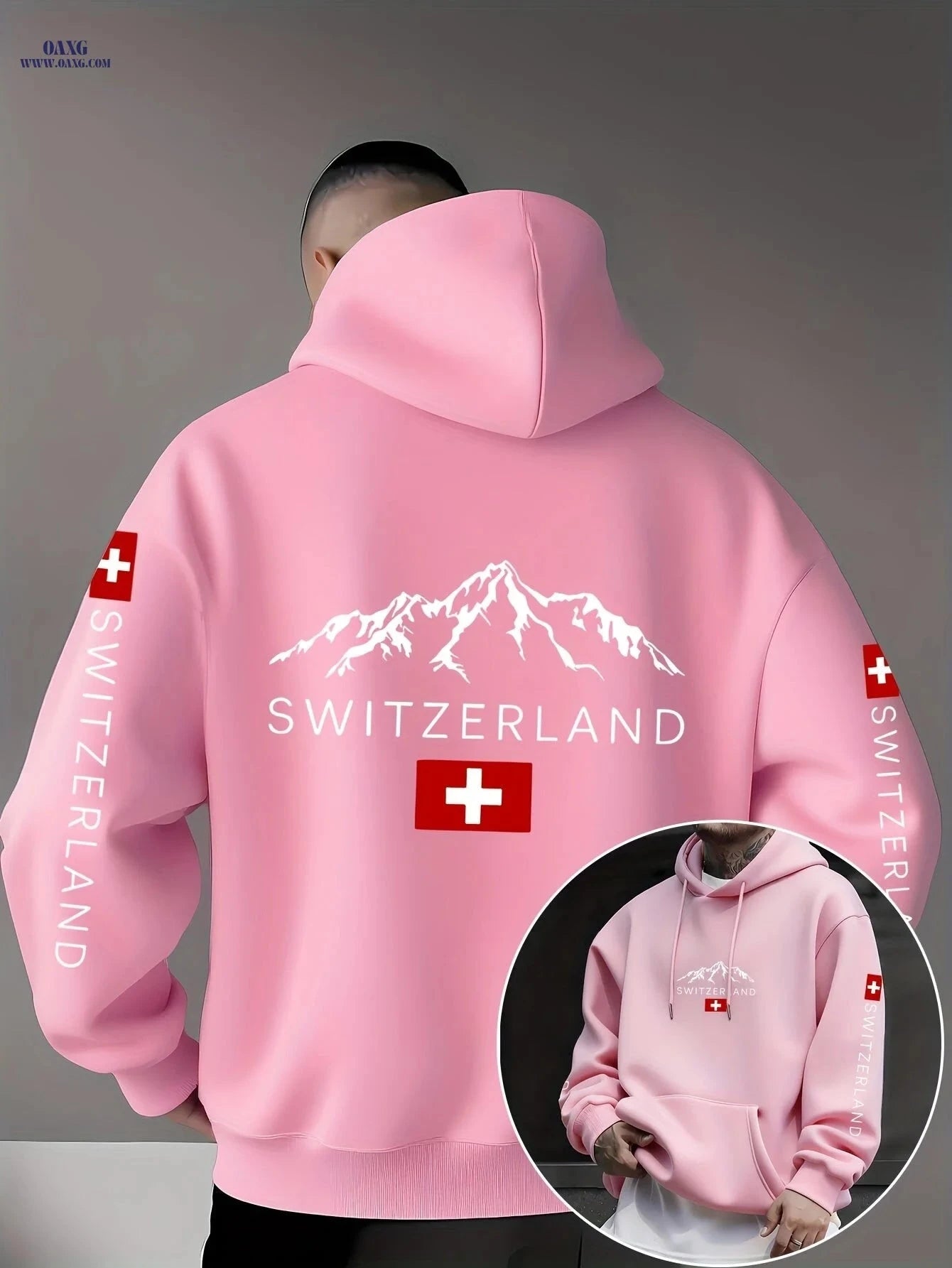 Swiss Flag Graphic Hooded Sweatshirt - Casual Pullover for Travelers   OAXG 