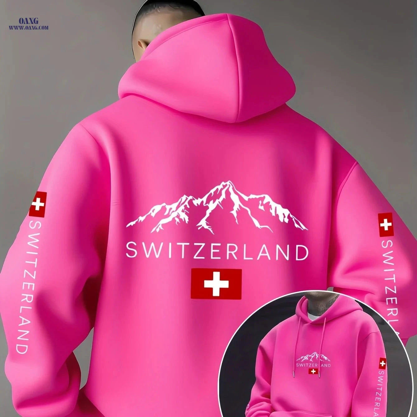 Swiss Flag Graphic Hooded Sweatshirt - Casual Pullover for Travelers   OAXG 