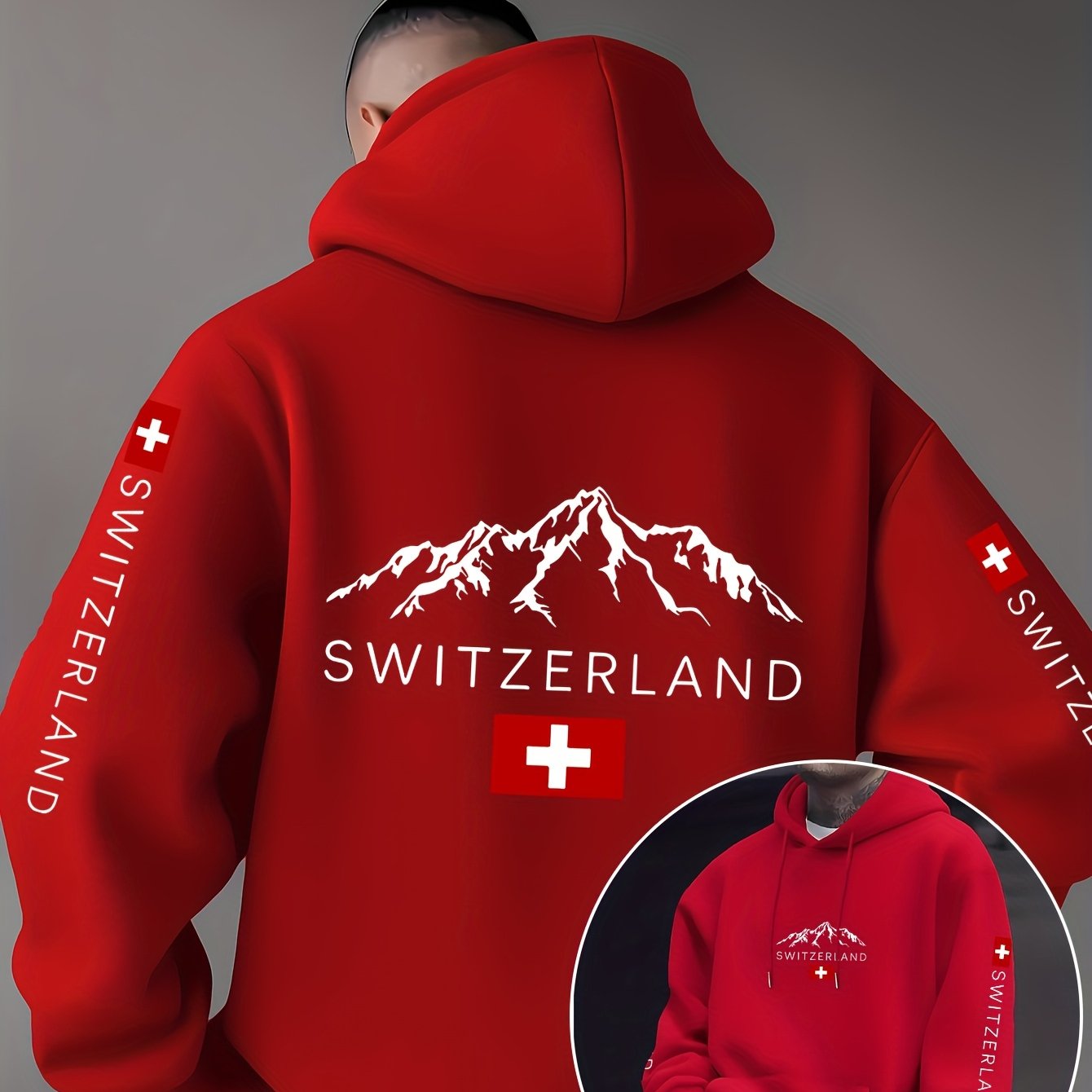 Swiss Flag Graphic Hooded Sweatshirt - Casual Pullover for Travelers   OAXG Dark Green / FR S