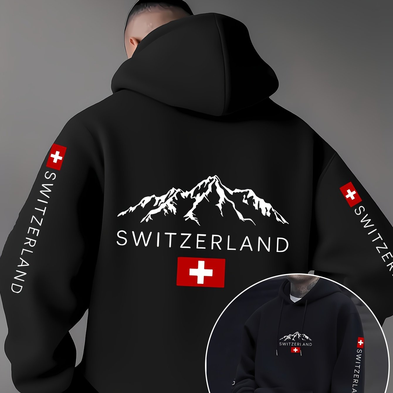 Swiss Flag Graphic Hooded Sweatshirt - Casual Pullover for Travelers   OAXG 