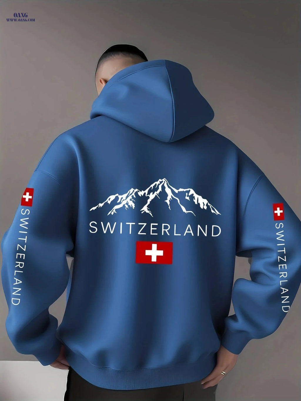Swiss Flag Graphic Hooded Sweatshirt - Casual Pullover for Travelers   OAXG 