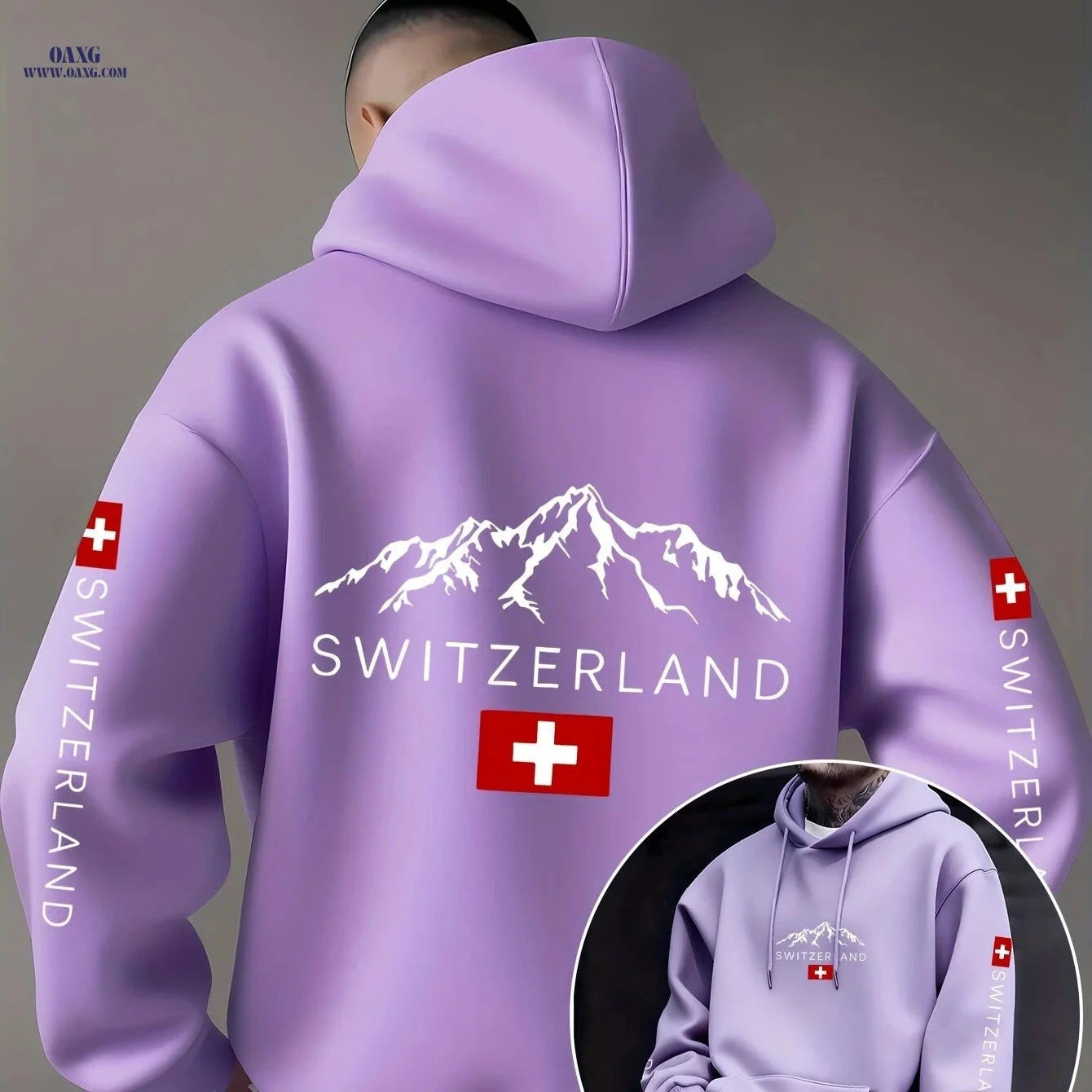 Swiss Flag Graphic Hooded Sweatshirt - Casual Pullover for Travelers   OAXG 