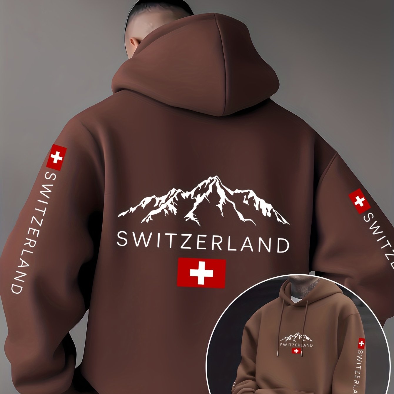 Swiss Flag Graphic Hooded Sweatshirt - Casual Pullover for Travelers   OAXG 