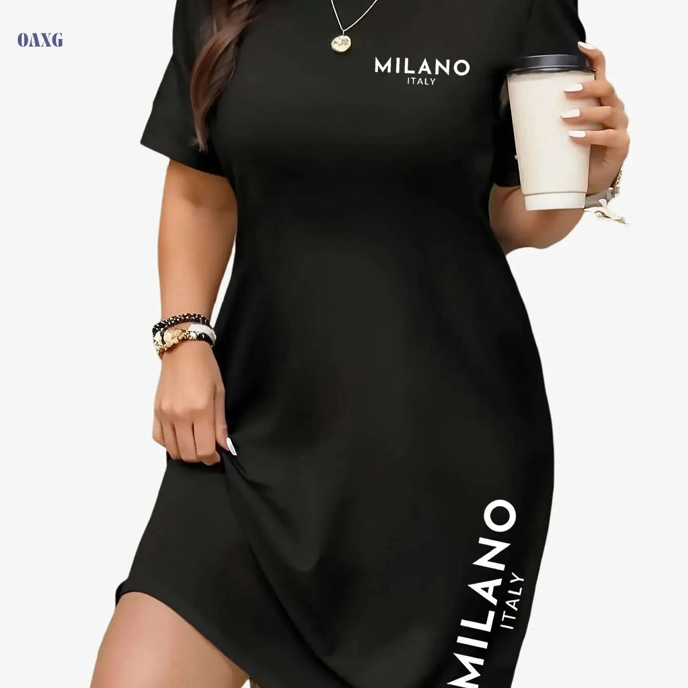 T-Skirt Women's Short Sleeve T-Shirt Dress – Casual Printed Design   OAXG 