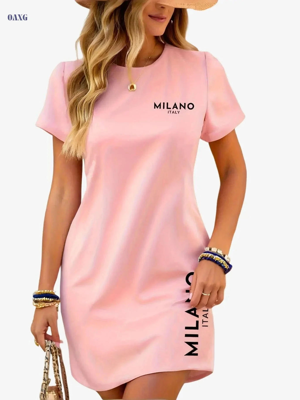 T-Skirt Women's Short Sleeve T-Shirt Dress – Casual Printed Design   OAXG 