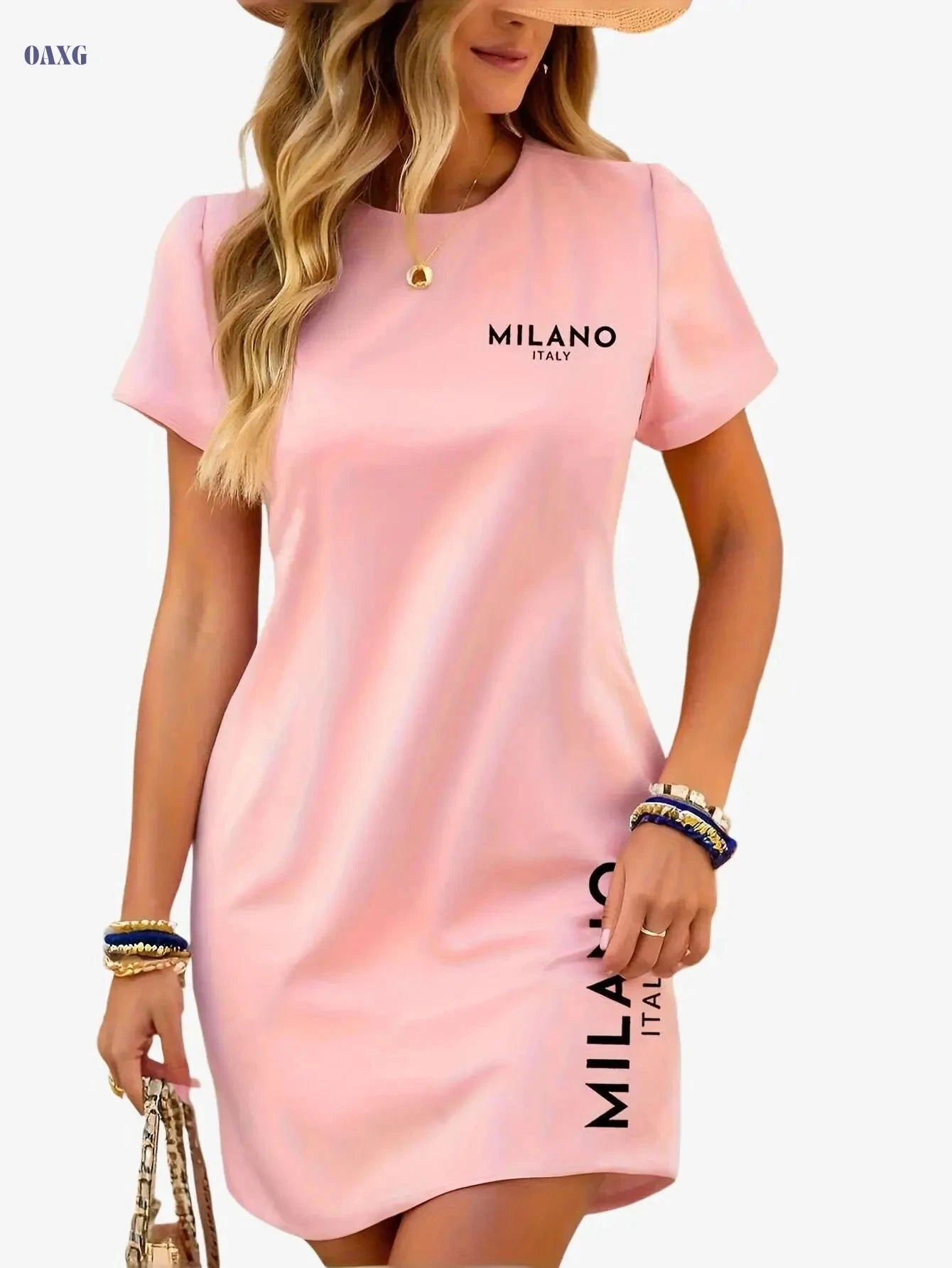 T-Skirt Women's Short Sleeve T-Shirt Dress – Casual Printed Design   OAXG 