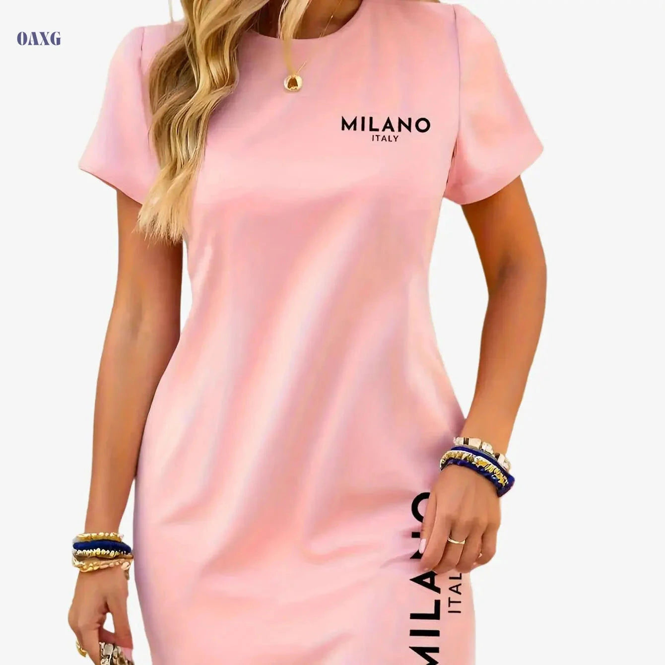 T-Skirt Women's Short Sleeve T-Shirt Dress – Casual Printed Design   OAXG 