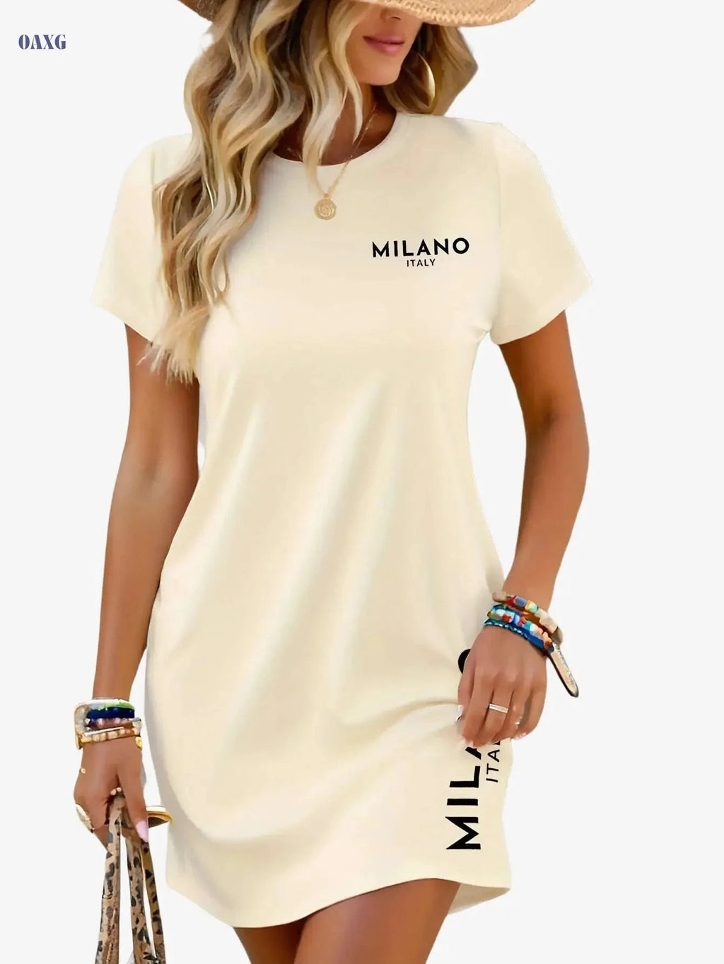 T-Skirt Women's Short Sleeve T-Shirt Dress – Casual Printed Design   OAXG 