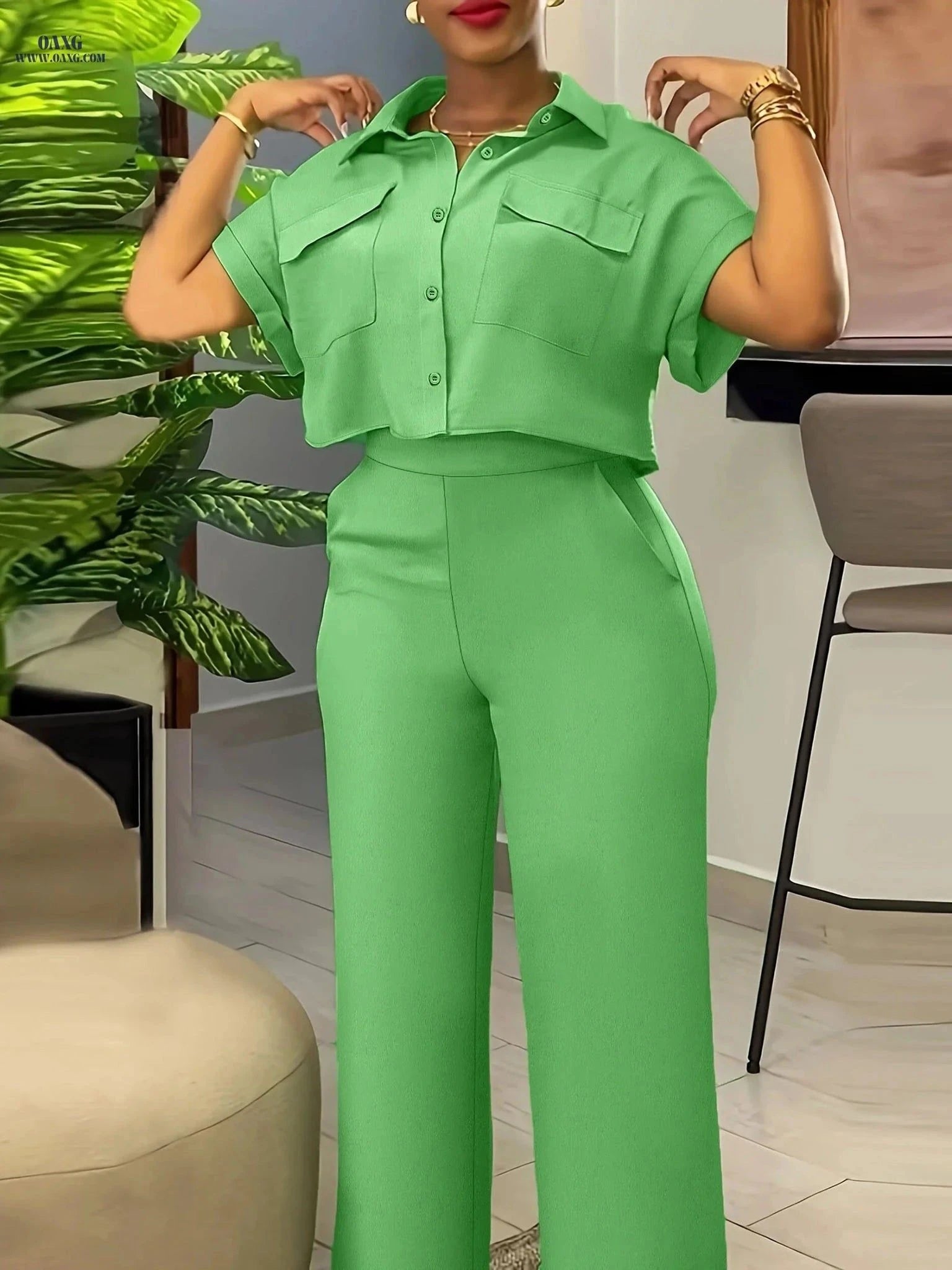 Targeted Development Casual Solid Color Fashion Suit - Spring/Summer Style   OAXG Green / S