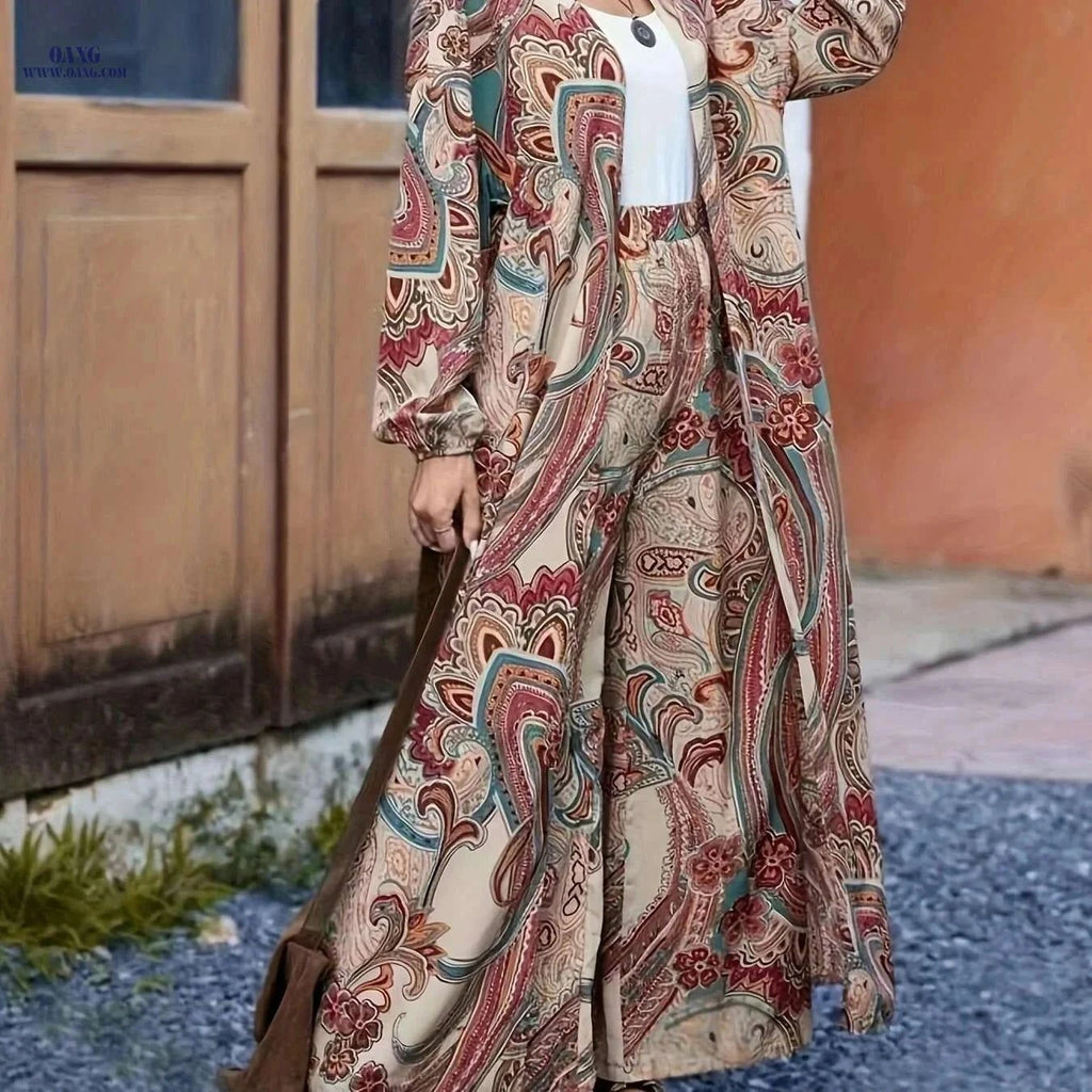 Targeted Traffic Women's Open Front Jacket & Pants Set - Persian Brocade   OAXG Apricot / S