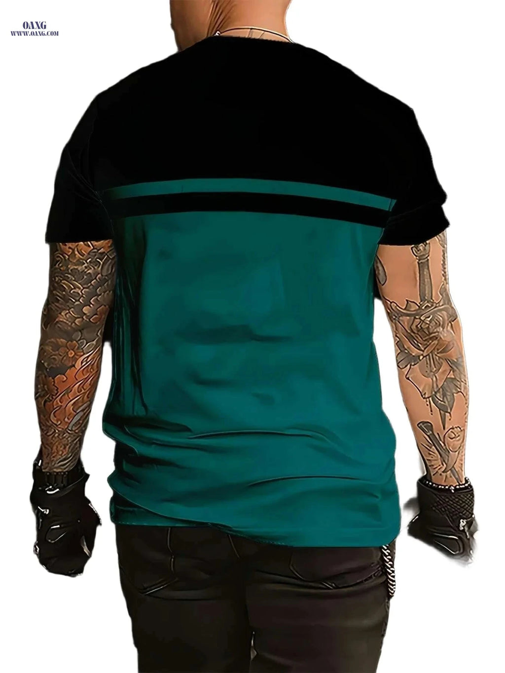 Teal & Black Stripe Casual T-Shirt - Short Sleeve, Lightweight 3D Print   OAXG Mixed Color / XXL