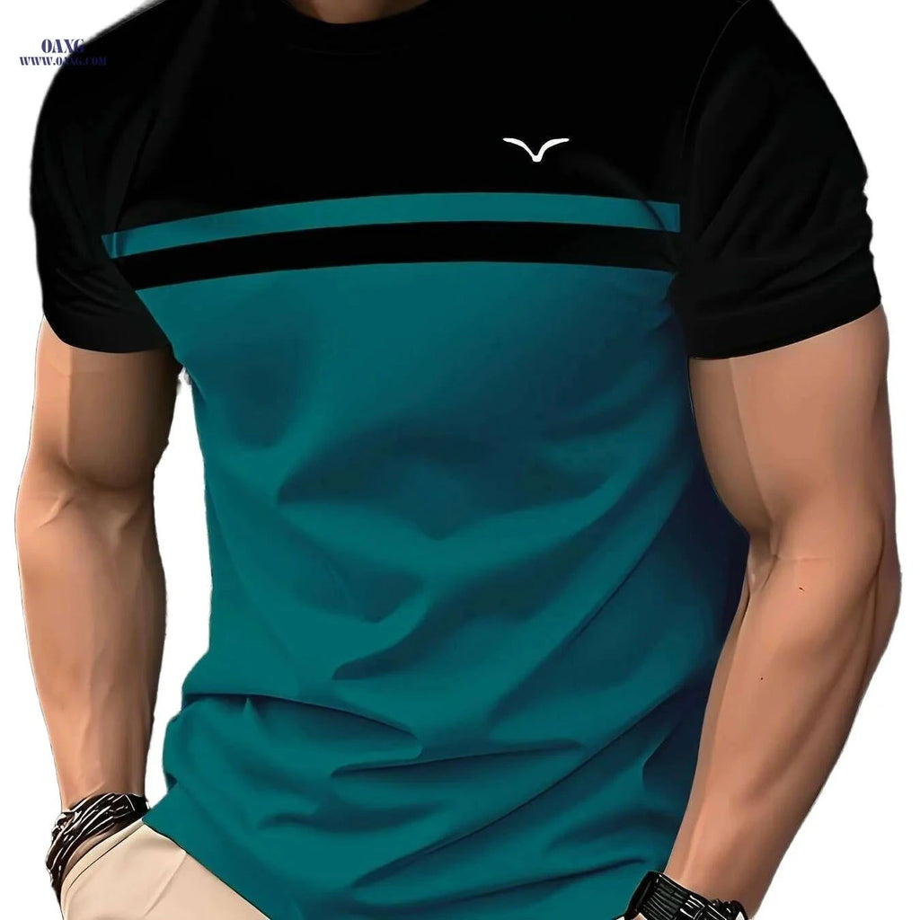 Teal & Black Stripe Casual T-Shirt - Short Sleeve, Lightweight 3D Print   OAXG Mixed Color / XXL