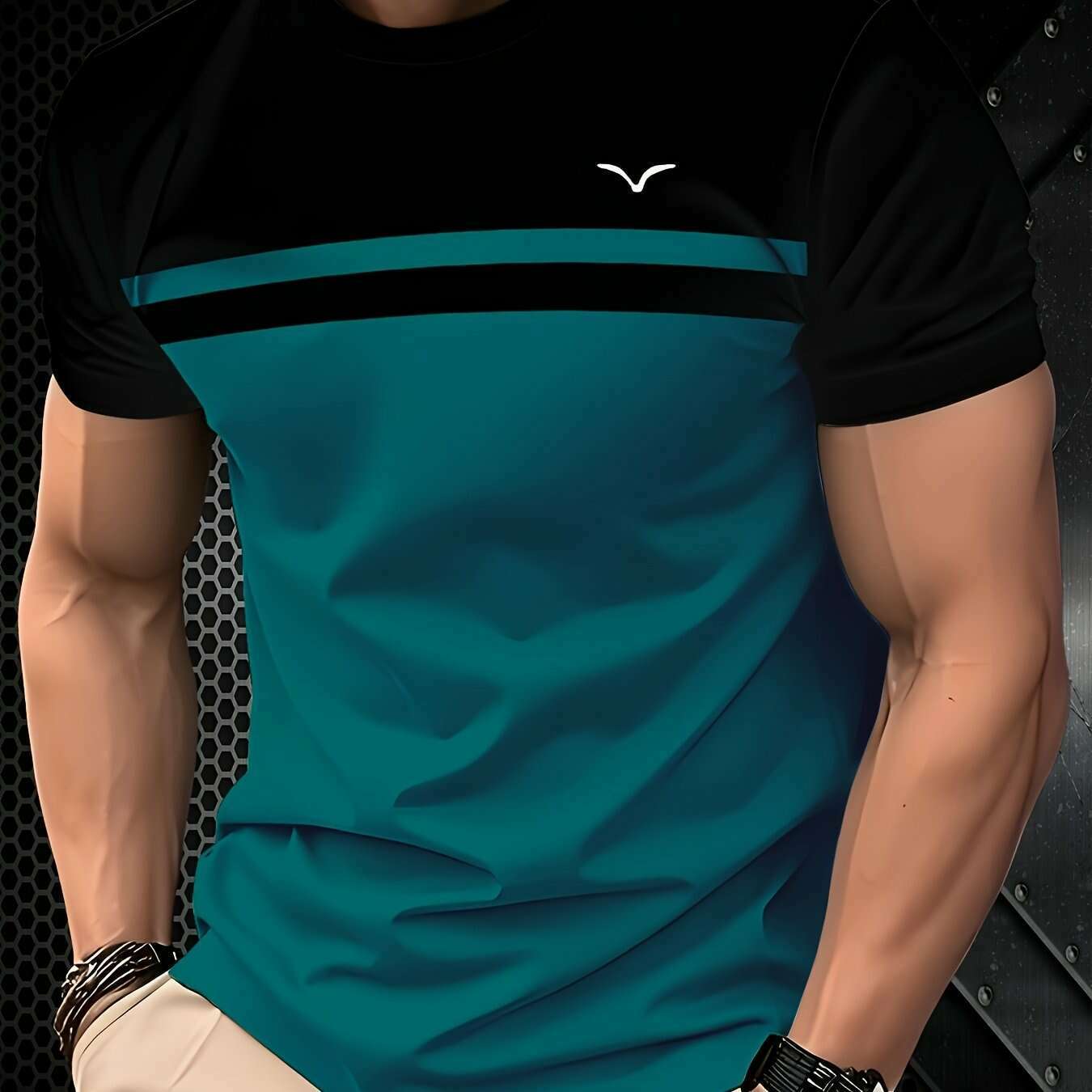 teal-black-stripe-casual-t-shirt-short-sleeve-lightweight-3d-print-oaxg-nch