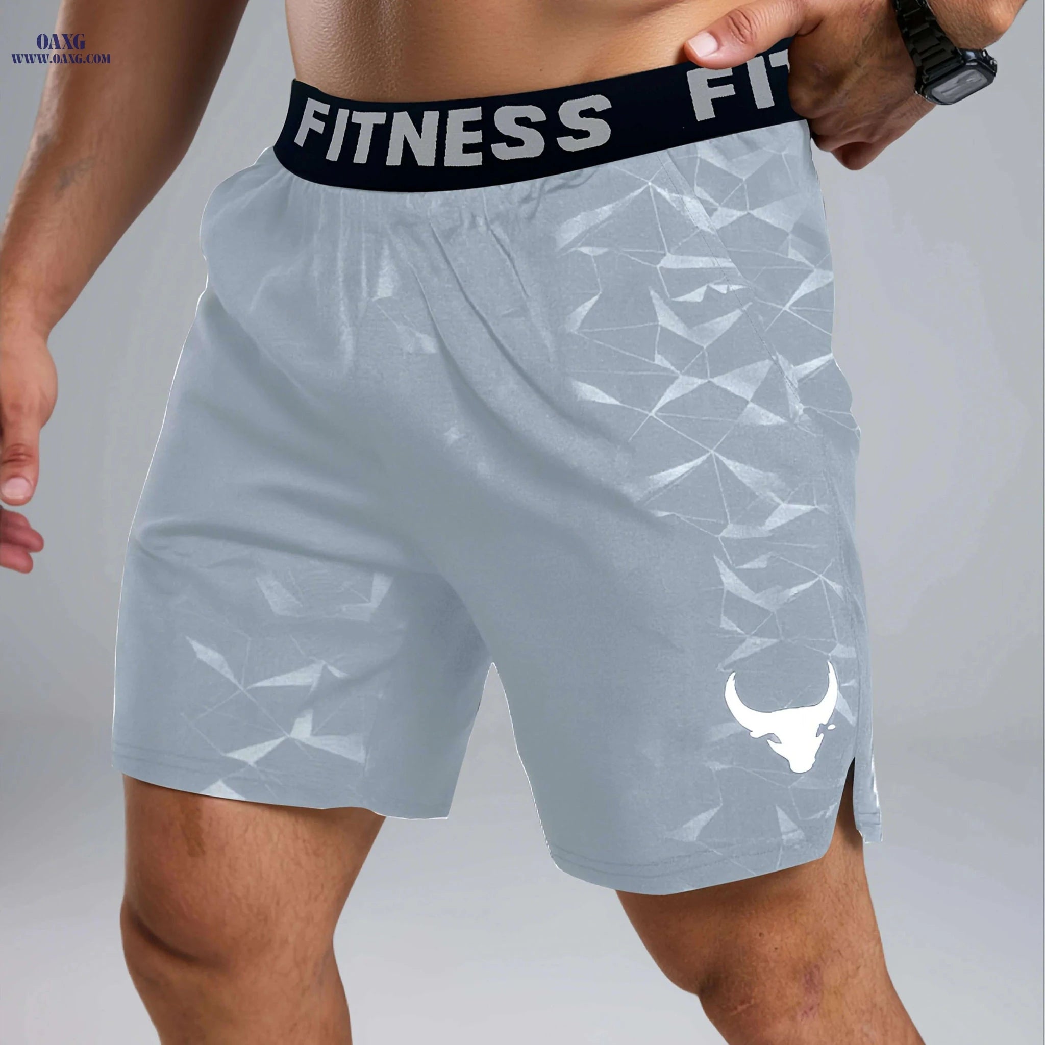 Teal Men's Geometric Fitness Shorts - Elastic Waistband & Pockets   OAXG 