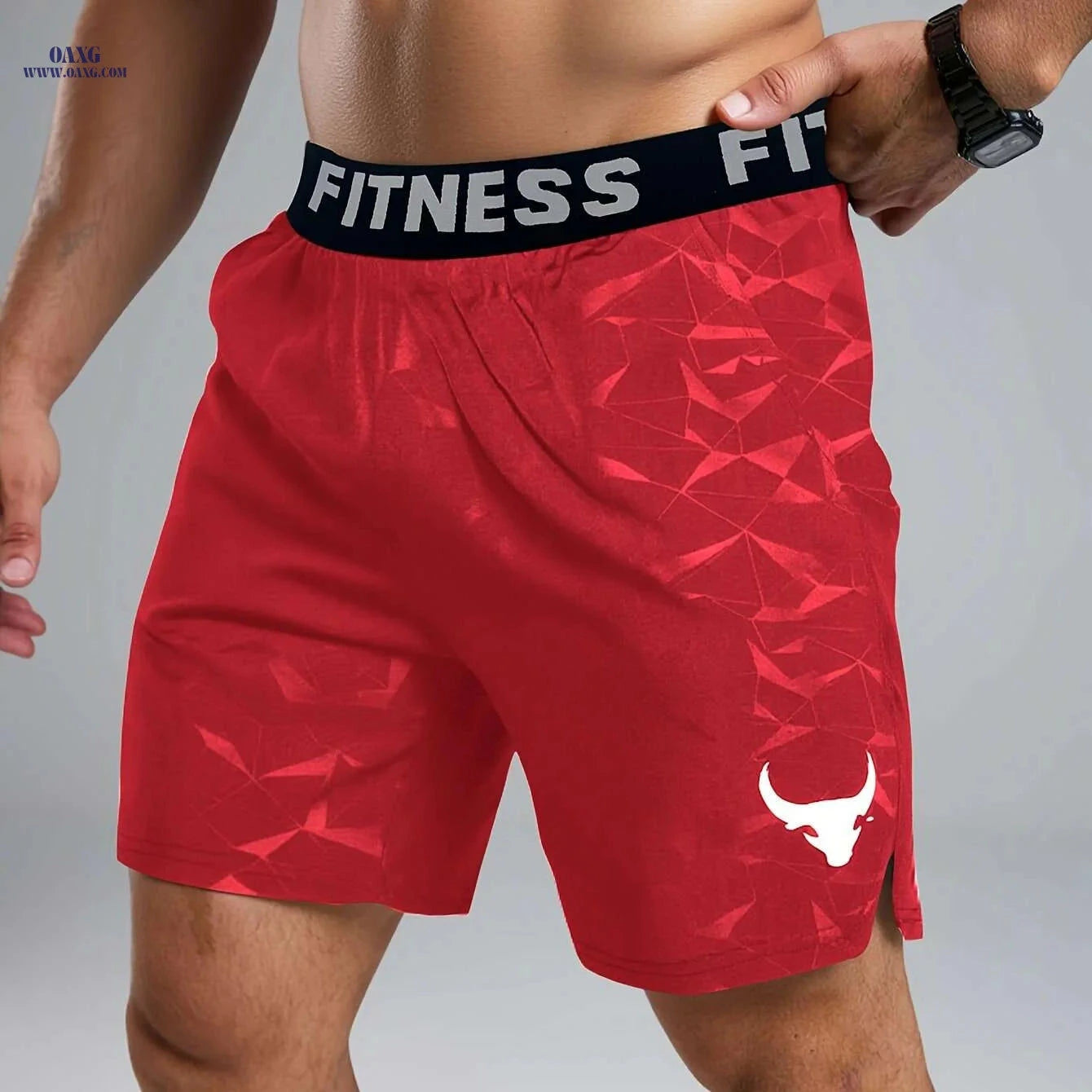 Teal Men's Geometric Fitness Shorts - Elastic Waistband & Pockets   OAXG 