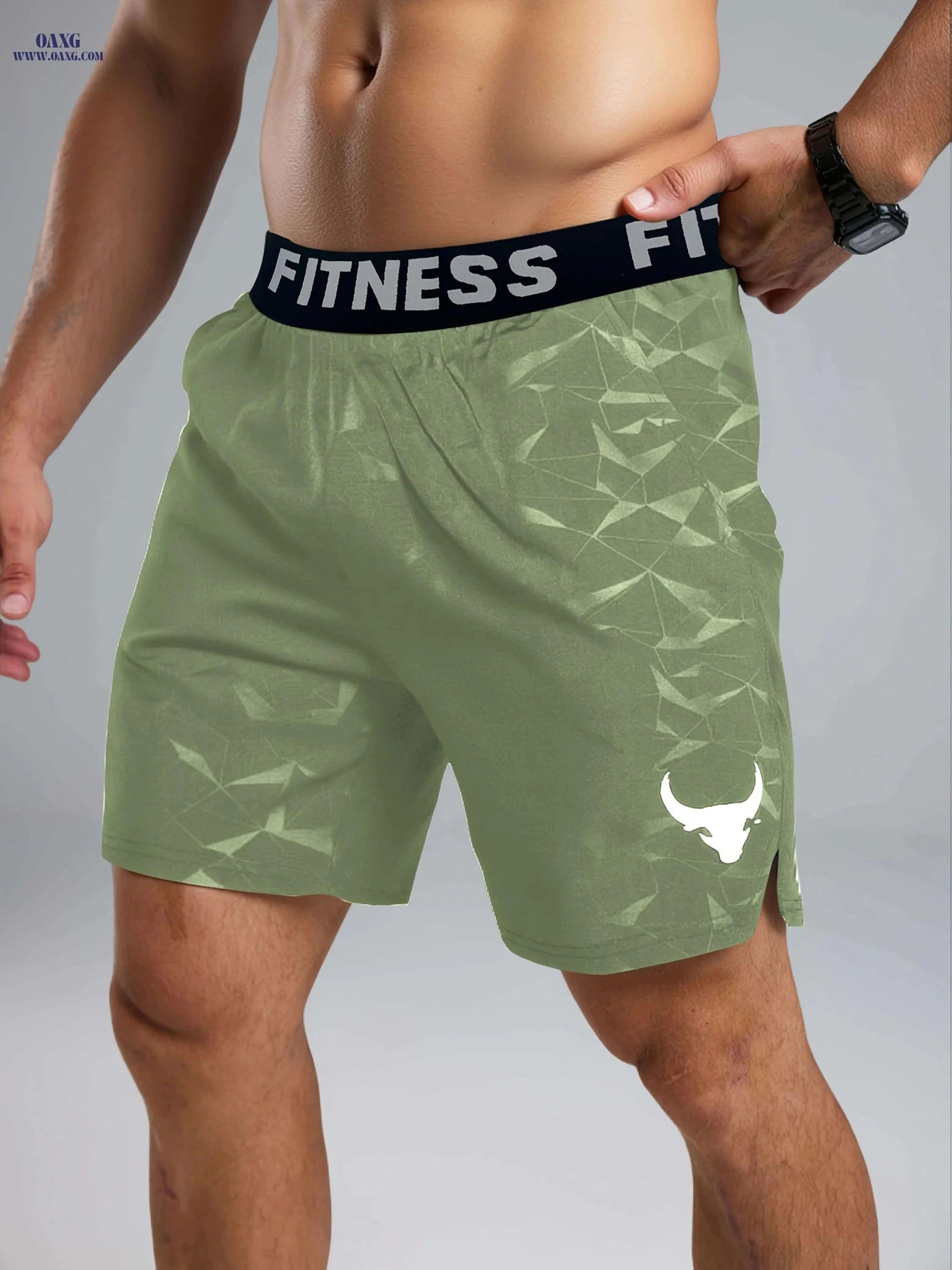 Teal Men's Geometric Fitness Shorts - Elastic Waistband & Pockets   OAXG Black / S