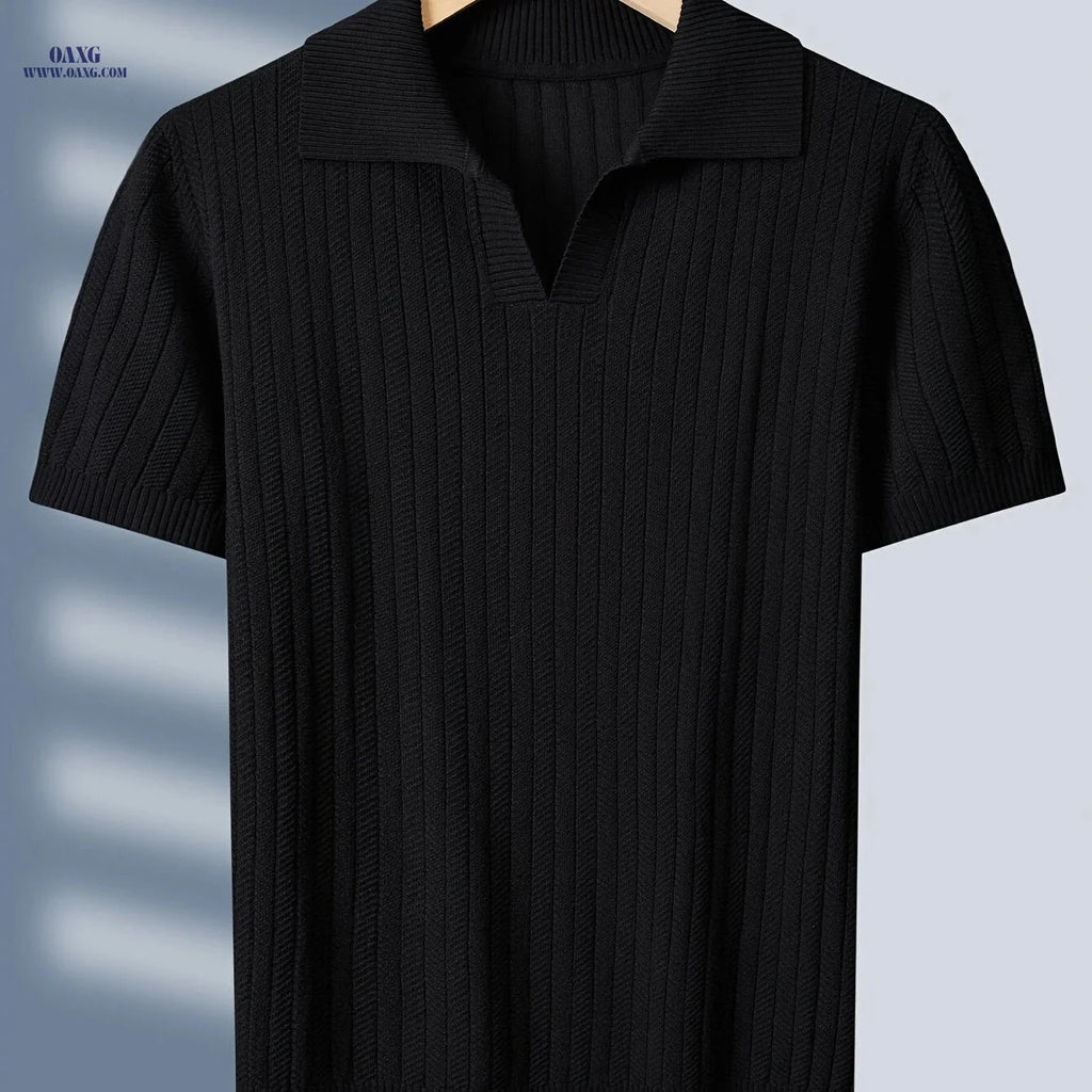 TEHAN Men's Knit Polo Shirt - High-Quality Casual Golf Apparel   OAXG Black / FR XS
