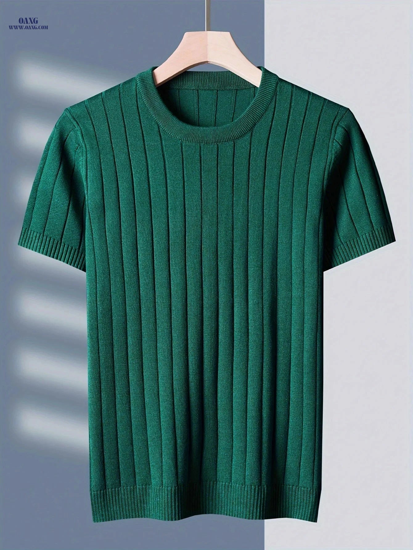 Tehan Men's Short-Sleeve Knitted Sweater - Casual Solid Color Stripes   OAXG 