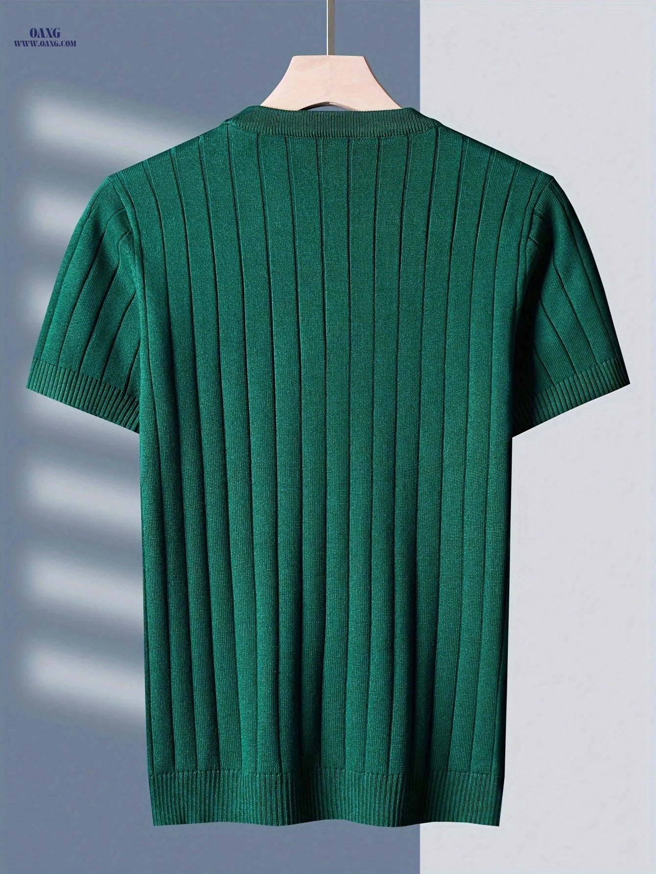 Tehan Men's Short-Sleeve Knitted Sweater - Casual Solid Color Stripes   OAXG Green / FR XS