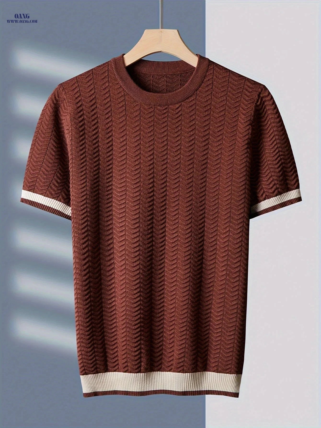 Tehan Men's Wave Pattern Knitted Shirt - Stylish Half-Sleeve Sweater   OAXG 