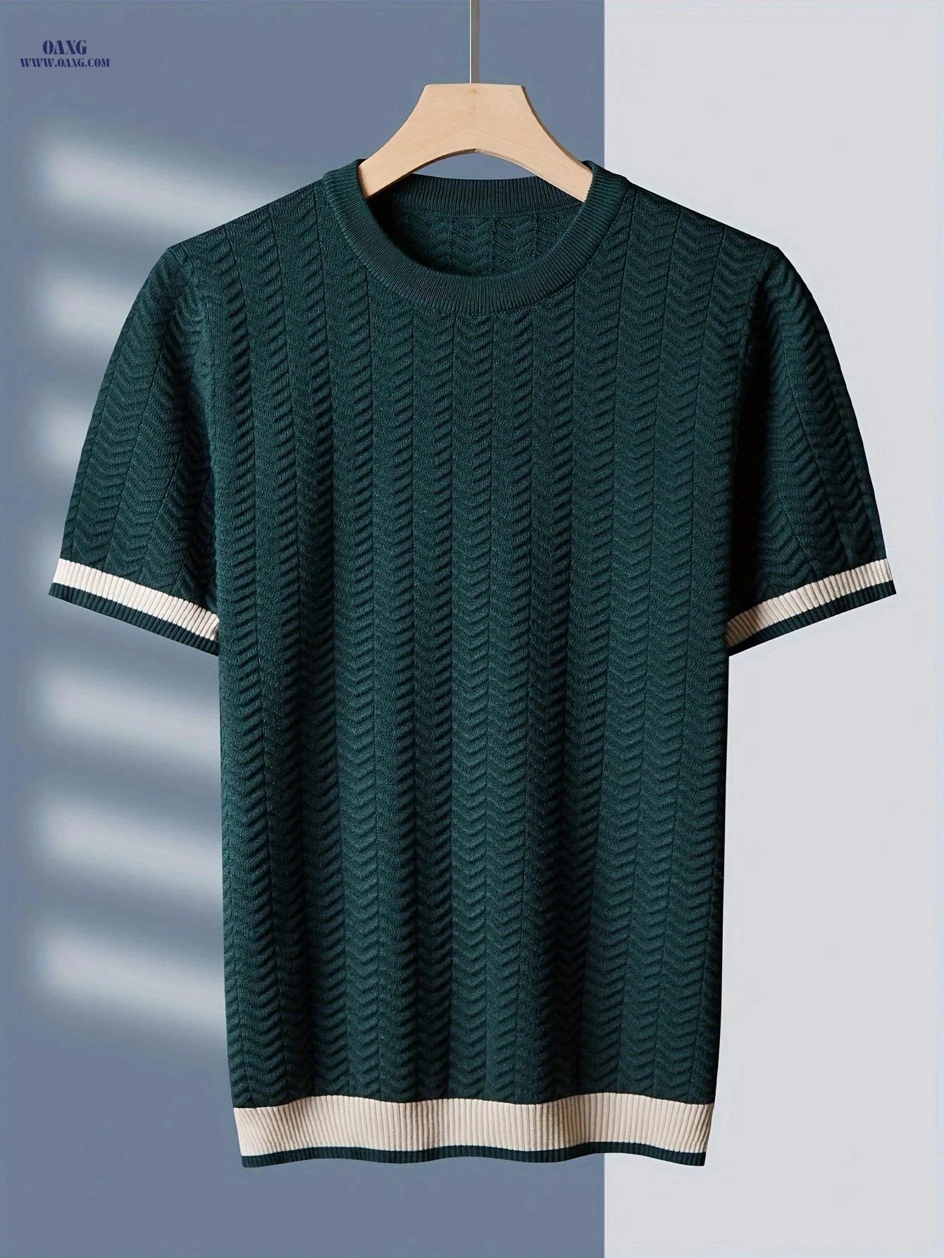 Tehan Men's Wave Pattern Knitted Shirt - Stylish Half-Sleeve Sweater   OAXG 