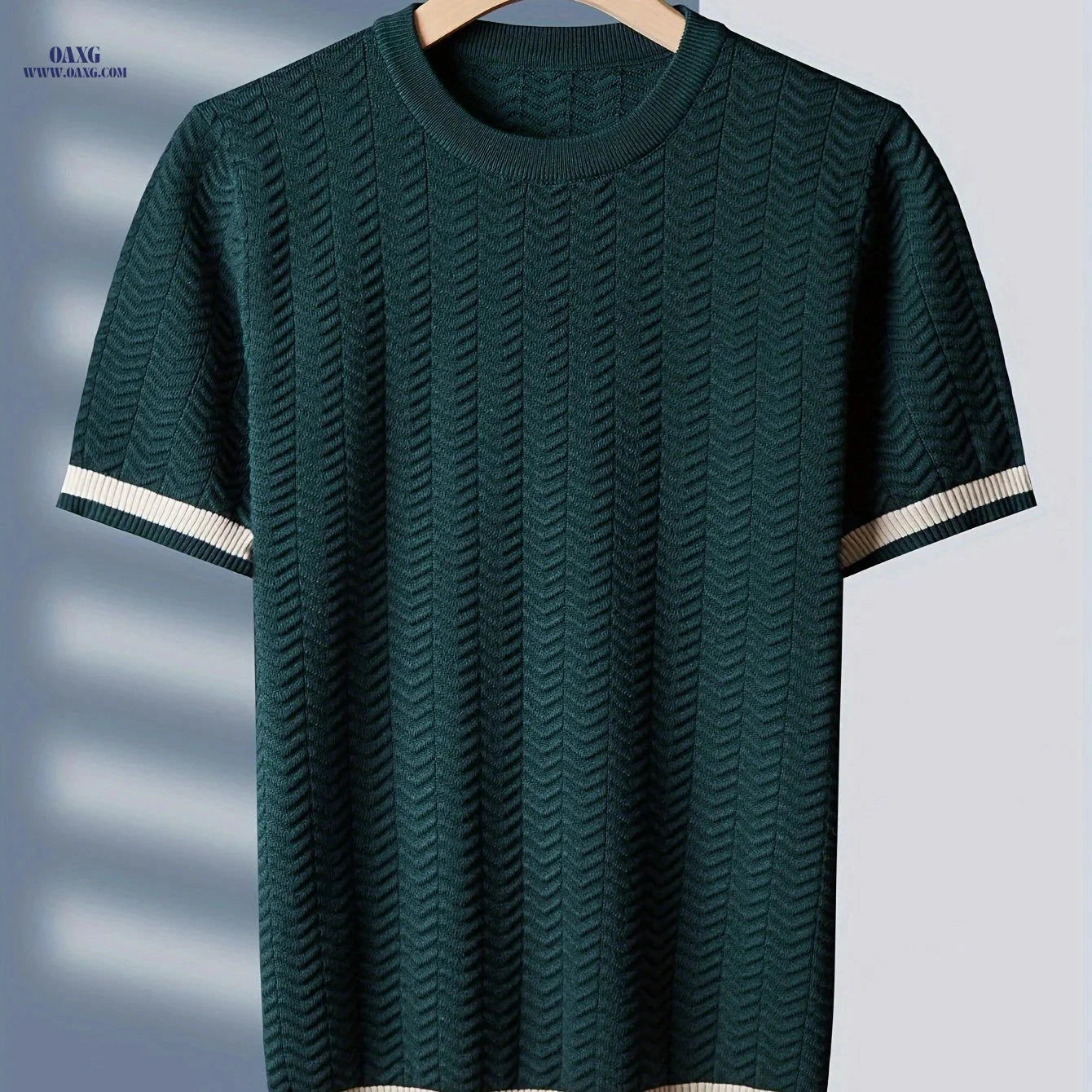 Temujin Men's Wave Pattern Short-Sleeve Knitted Shirt - Trendy Style   OAXG Coffee Brown / FR XS