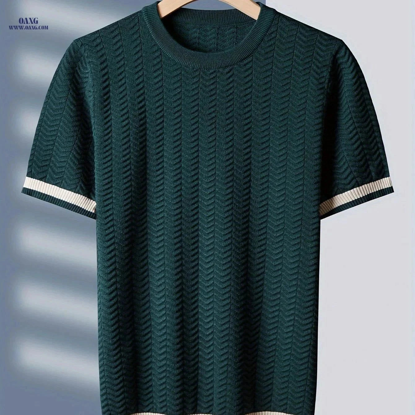Temujin Men's Wave Pattern Short-Sleeve Knitted Shirt - Trendy Style   OAXG Coffee Brown / FR XS
