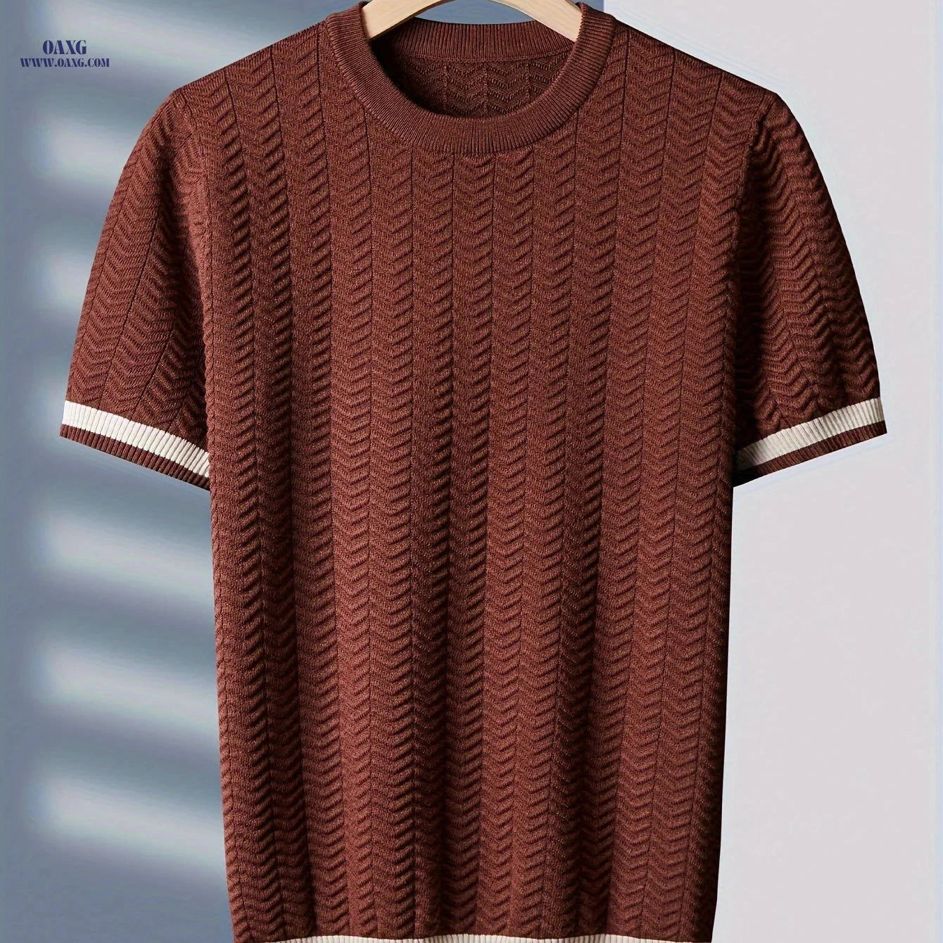 Temujin Men's Wave Pattern Short-Sleeve Knitted Shirt - Trendy Style   OAXG 