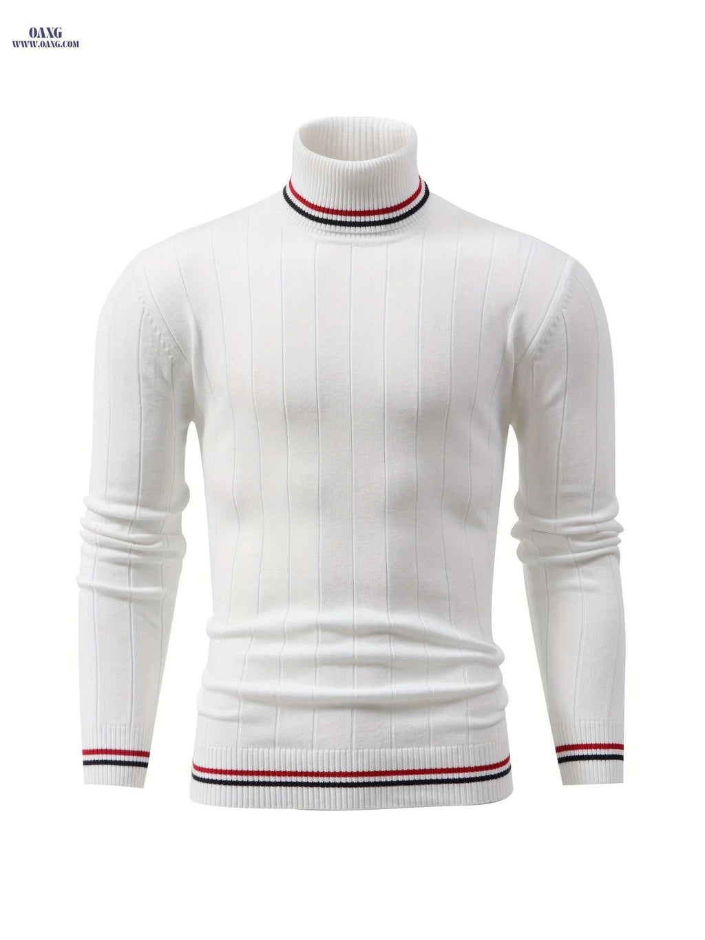 Temujin OBM Men's Color Block Striped Knit Sweater - High Neck Style   OAXG 