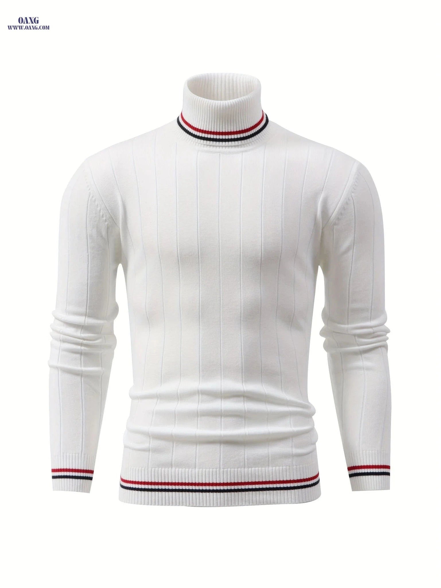 Temujin OBM Men's Color Block Striped Knit Sweater - High Neck Style   OAXG 