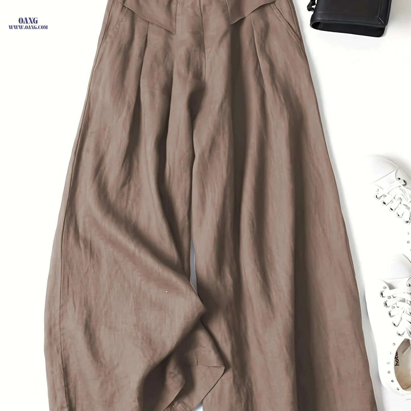 Terracotta Red Vintage Wide-Leg Pants - Loose Fit, Machine Washable   OAXG 