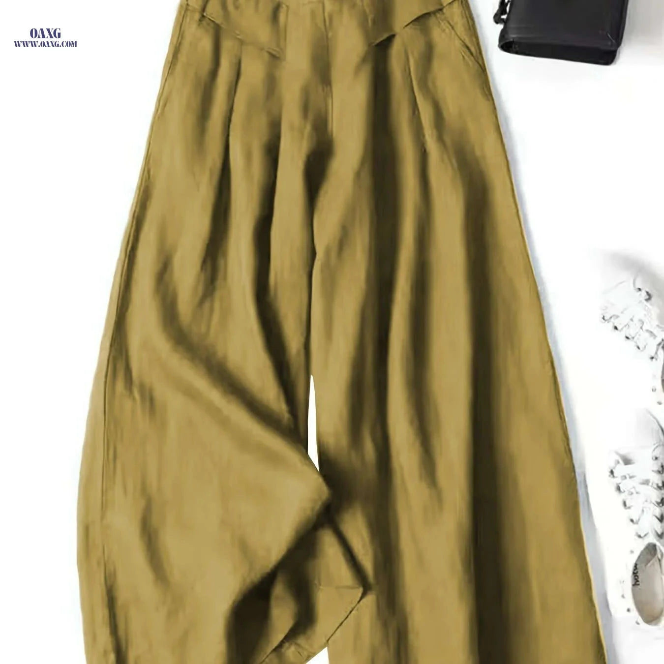 Terracotta Red Vintage Wide-Leg Pants - Loose Fit, Machine Washable   OAXG 