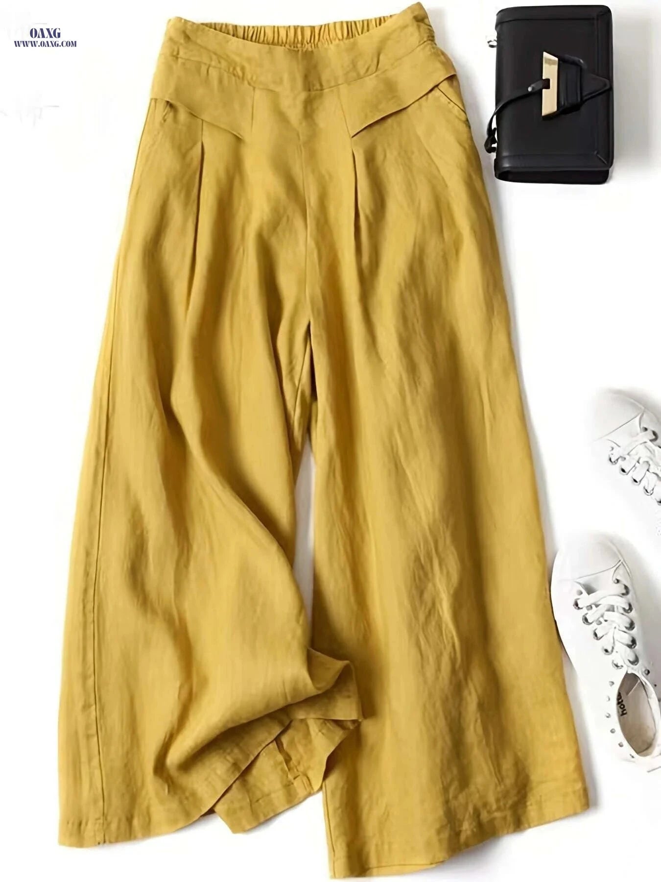 Terracotta Red Vintage Wide-Leg Pants - Loose Fit, Machine Washable   OAXG Tangerine-red / XS