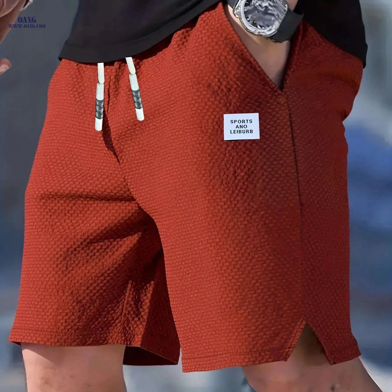 Textured Men's Casual Shorts - Lightweight, Breathable Beach Pants   OAXG Black / FR XS